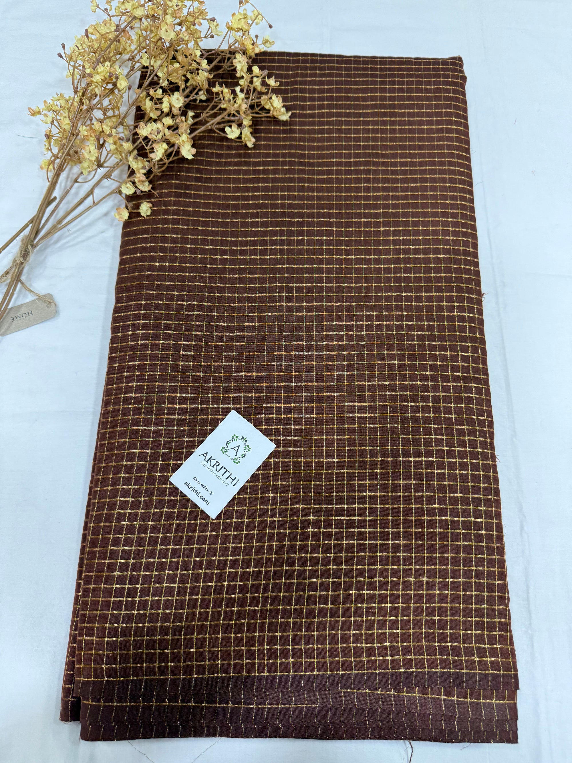 Silk cotton zari checks fabric