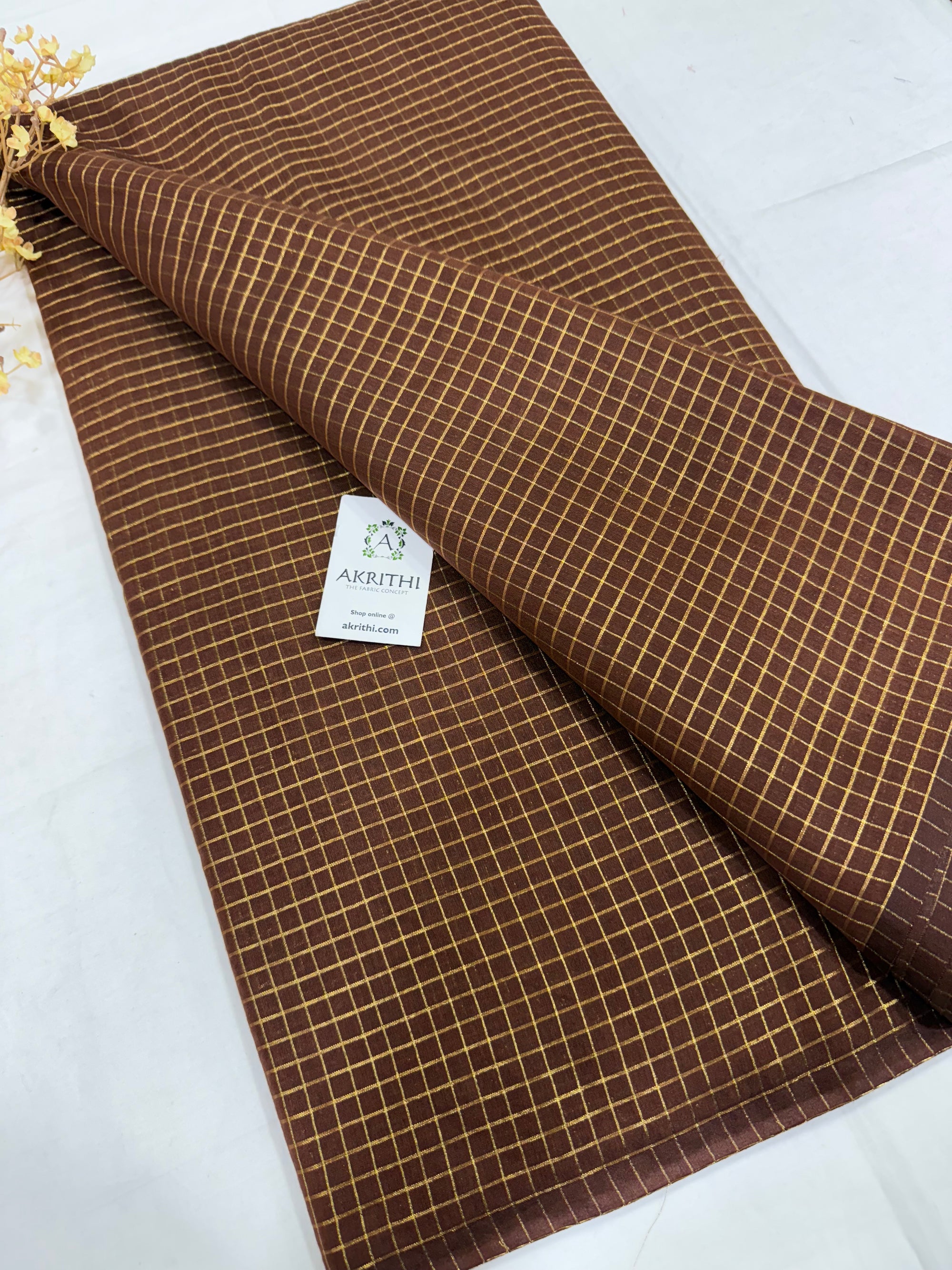 Silk cotton zari checks fabric