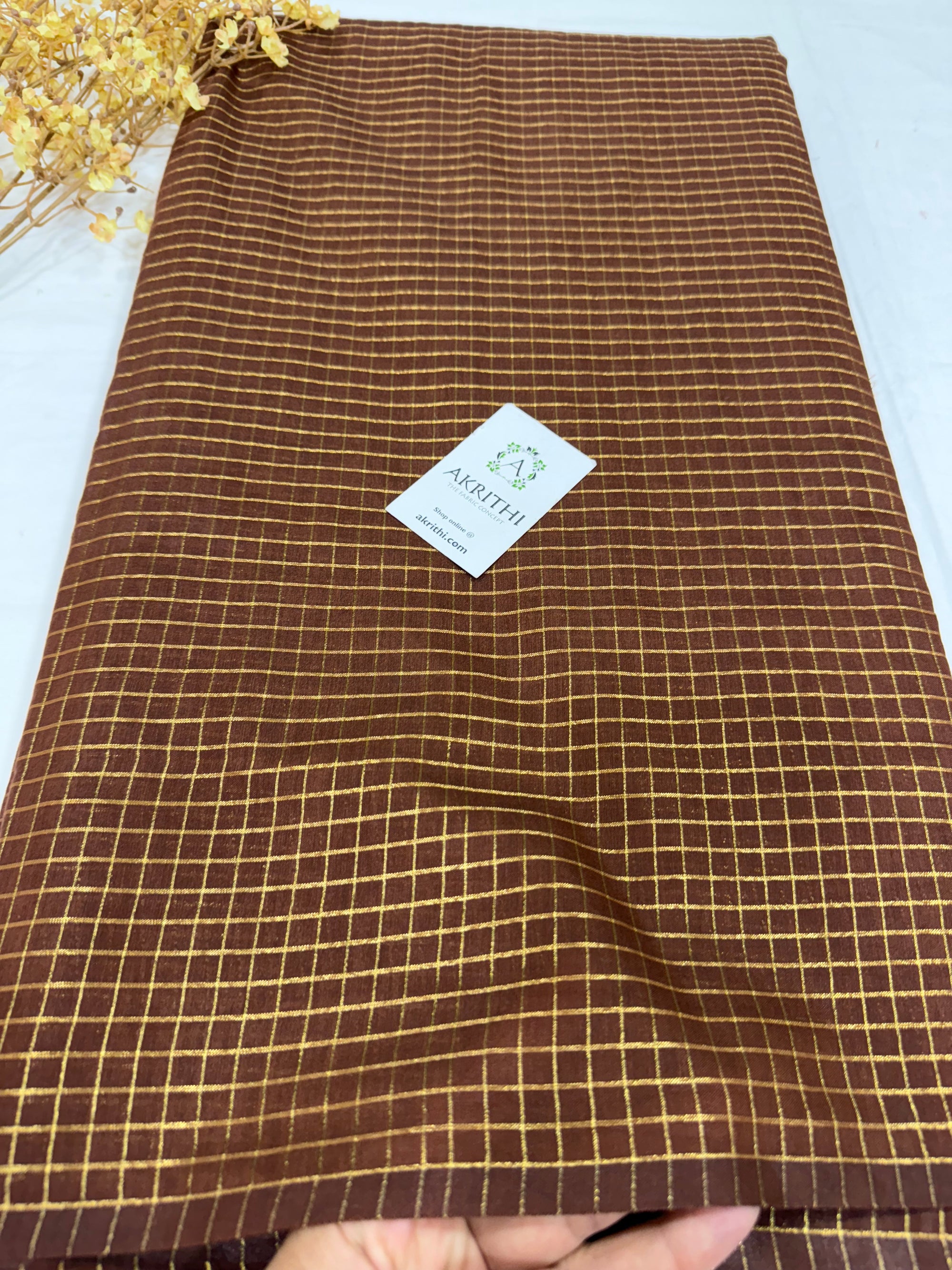 Silk cotton zari checks fabric