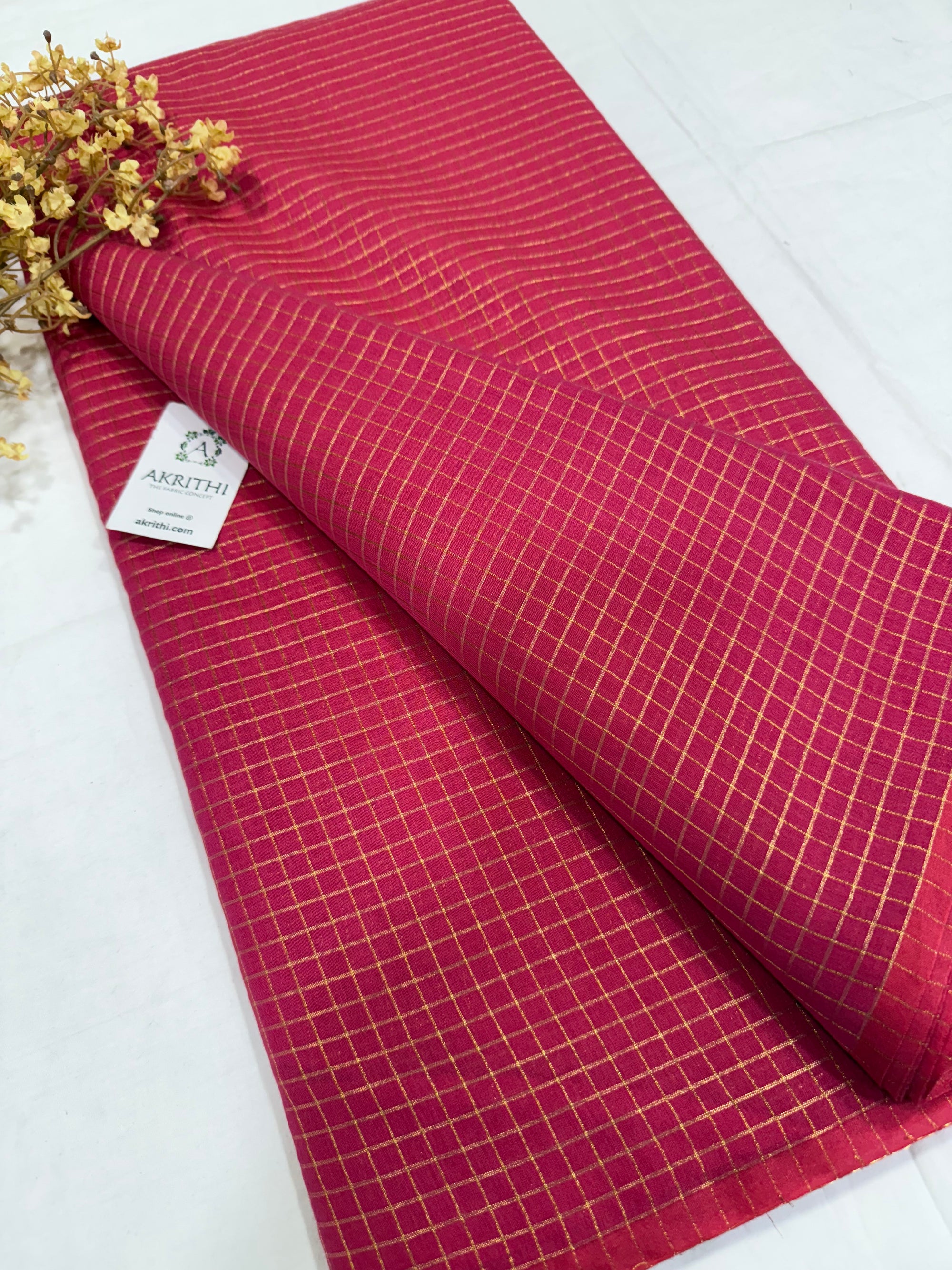 Silk cotton zari checks fabric