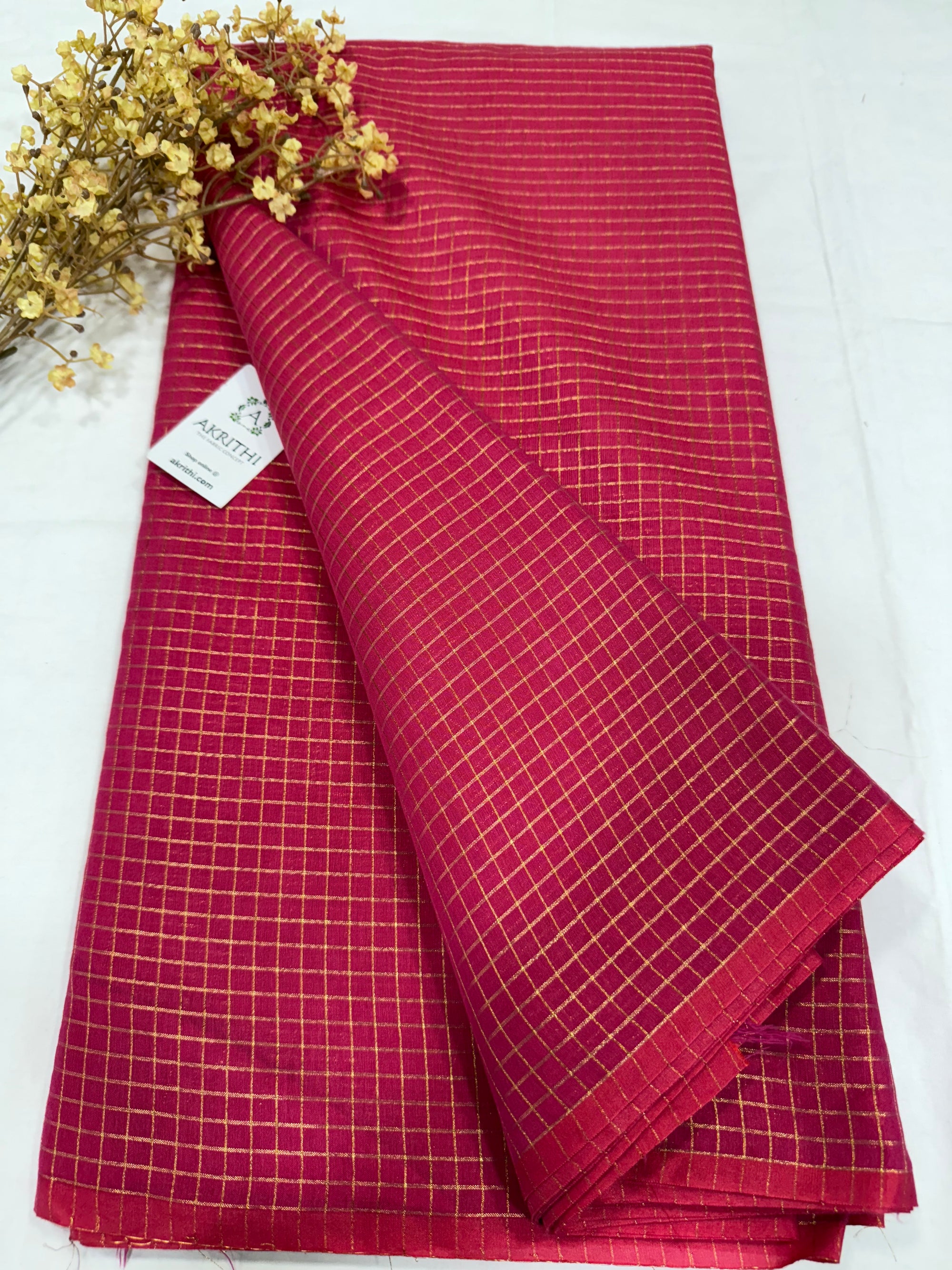 Silk cotton zari checks fabric