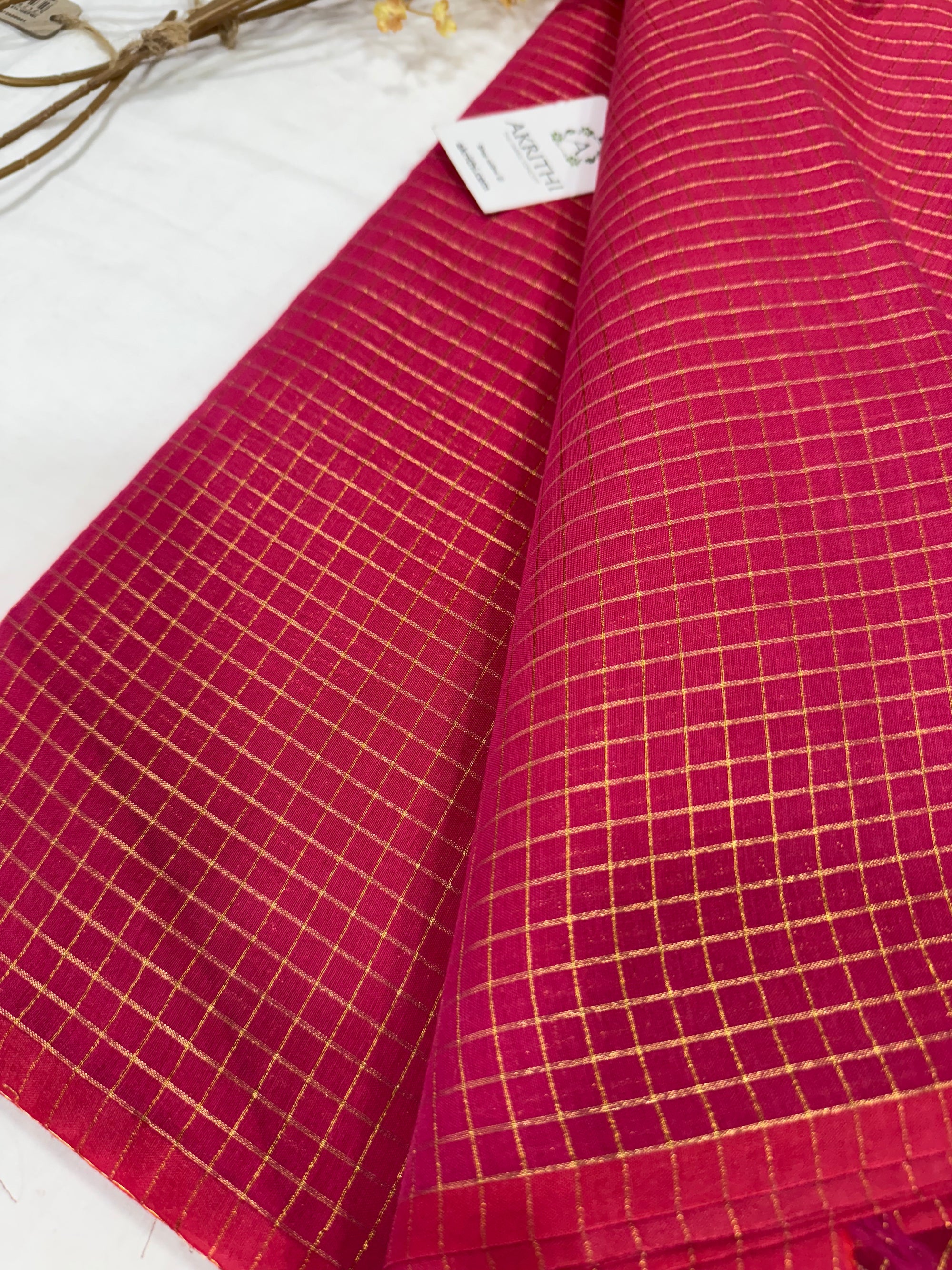 Silk cotton zari checks fabric