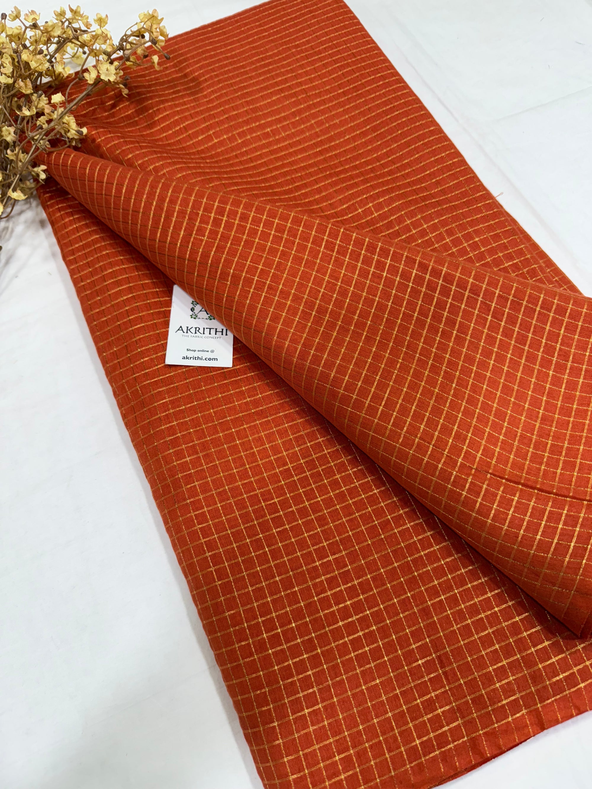 Silk cotton zari checks fabric