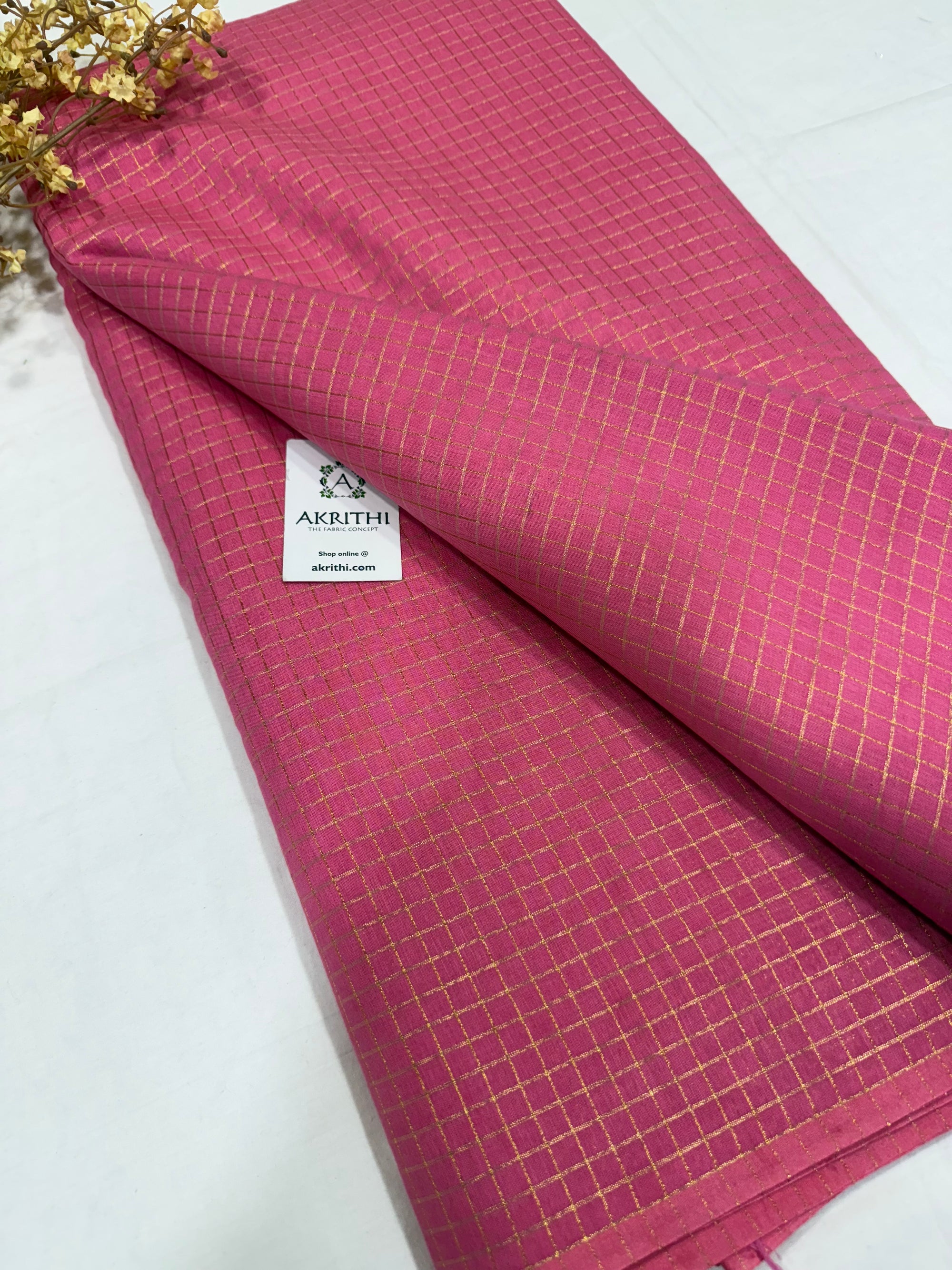 Silk cotton zari checks fabric