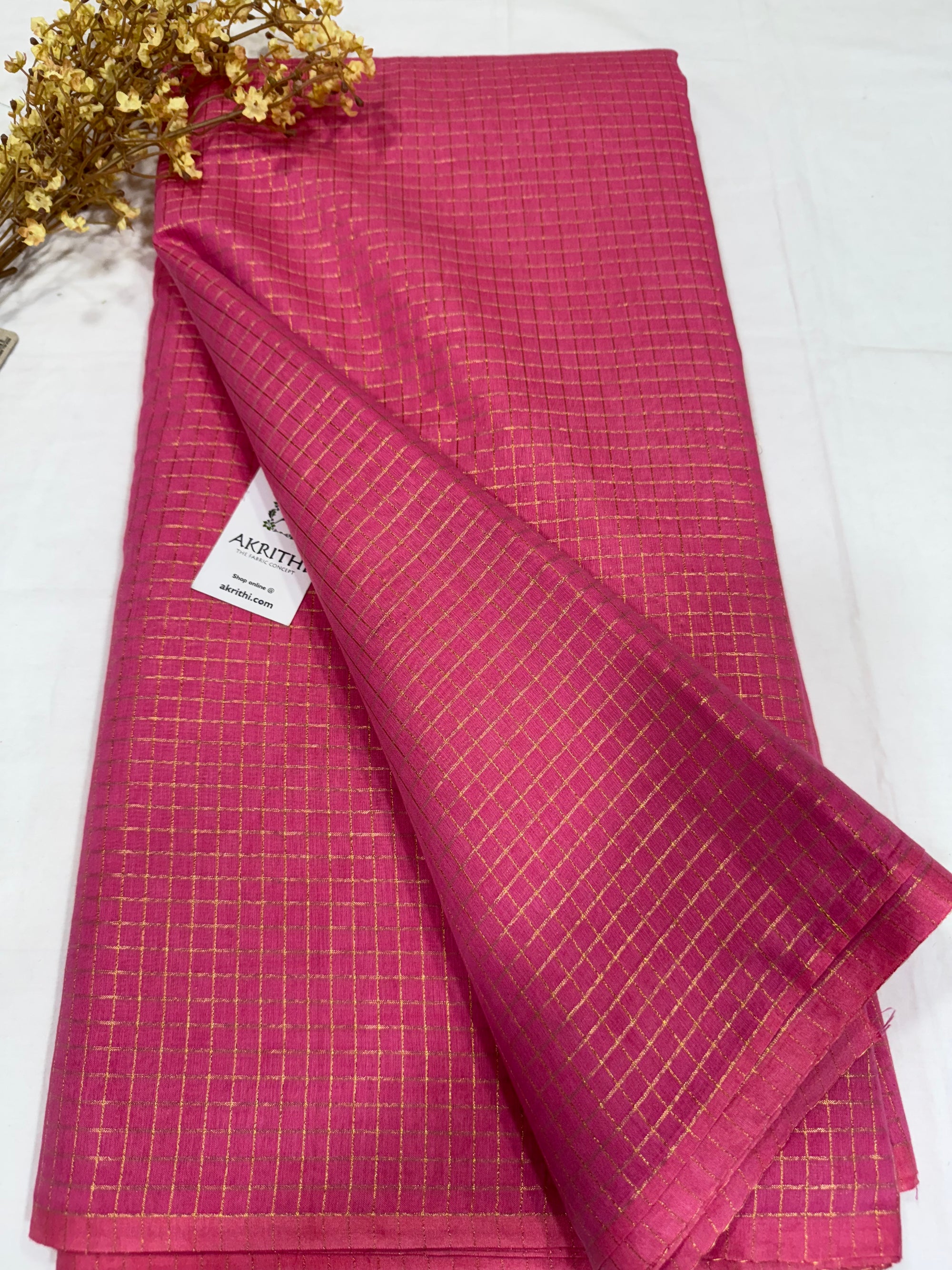 Silk cotton zari checks fabric