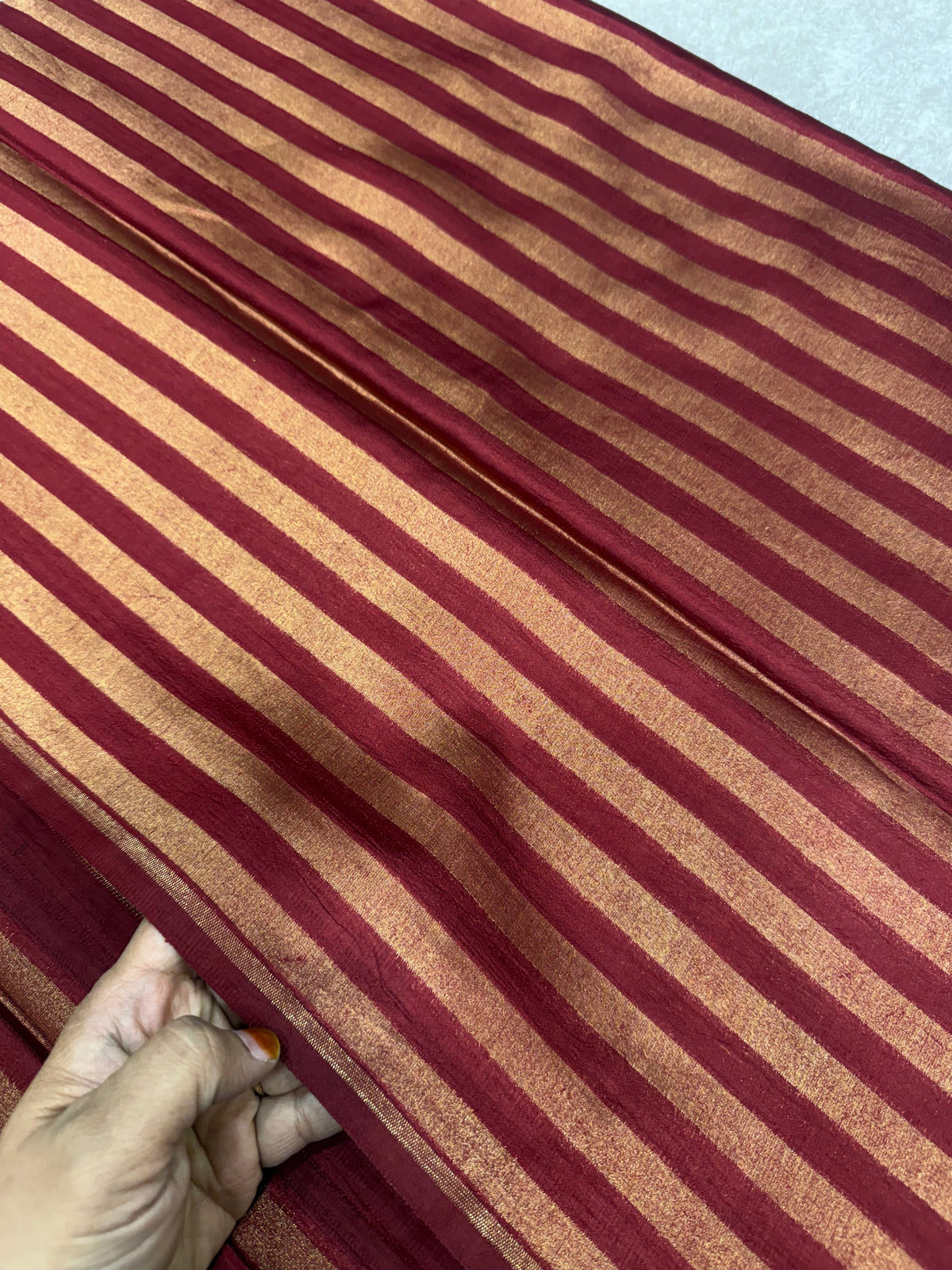 Banarasi pure dupion silk zari stripe fabric