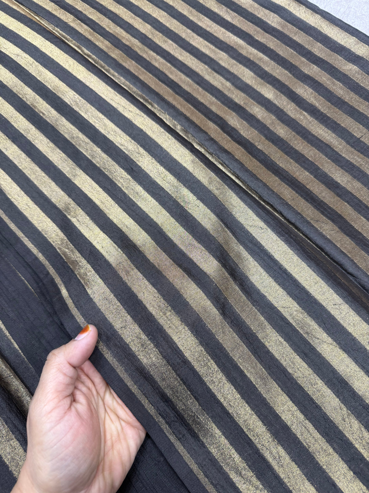 Banarasi pure dupion silk zari stripe fabric