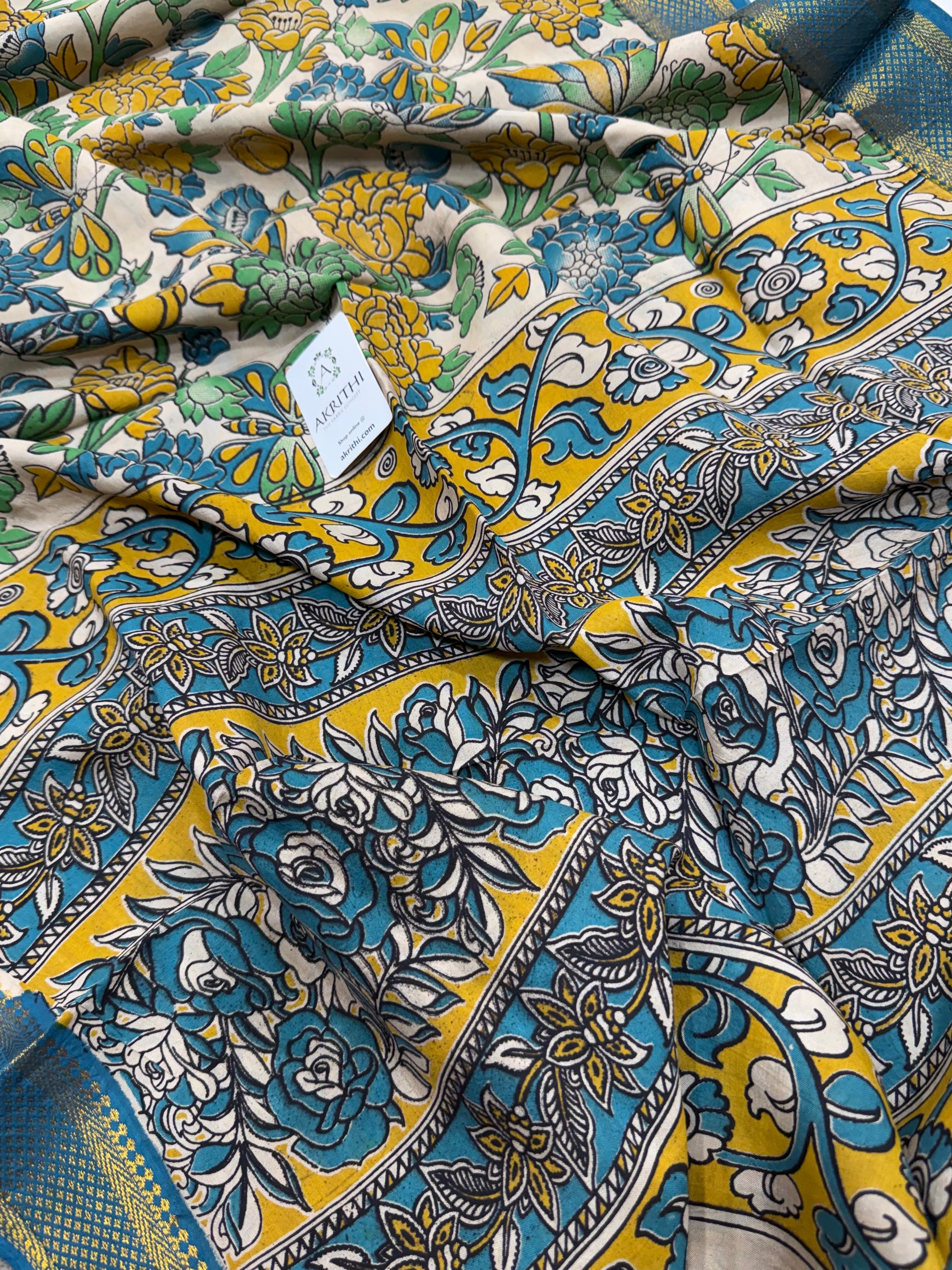 Kalamkari chenuri silk dupatta with mangalagiri border