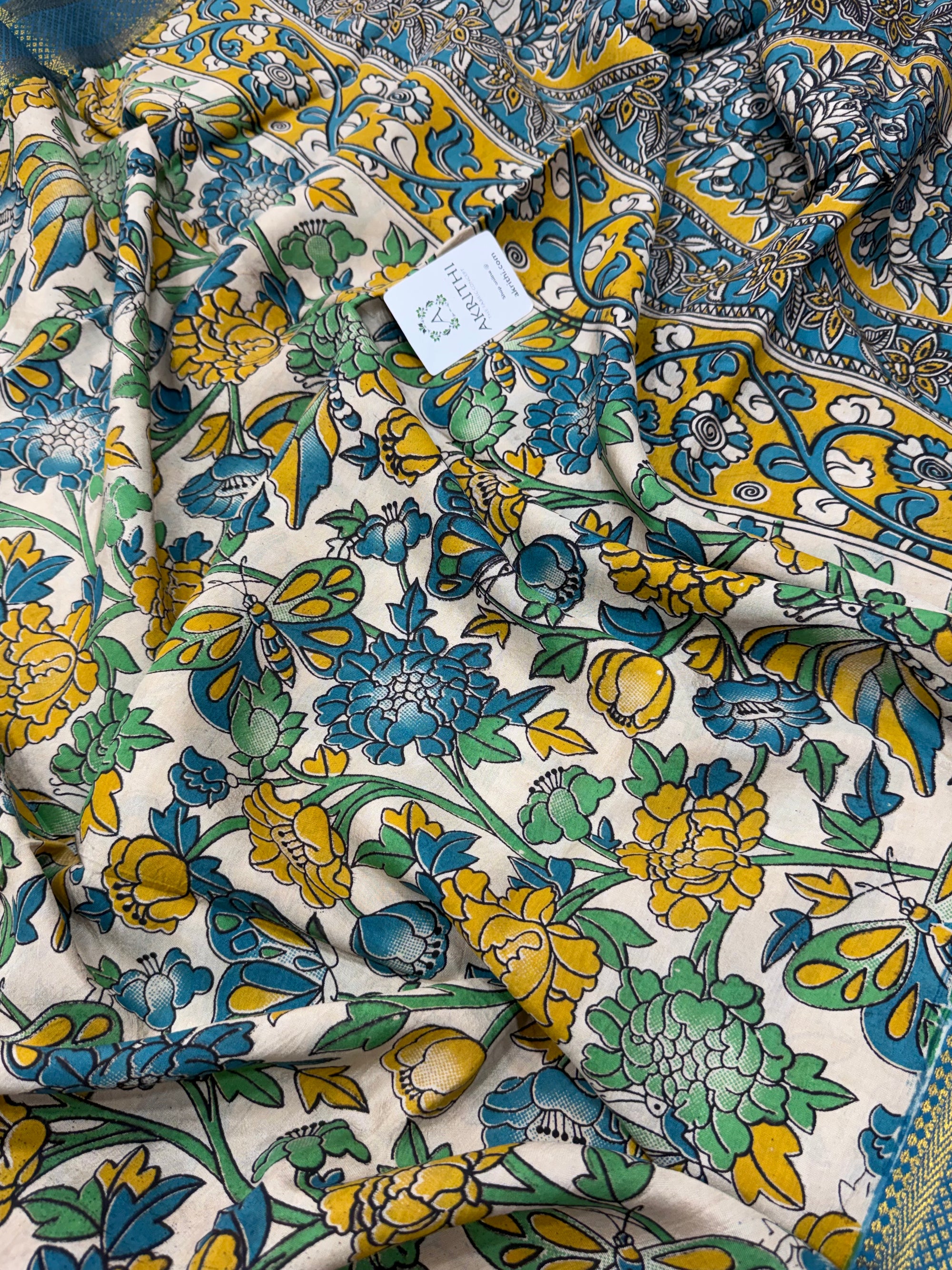 Kalamkari chenuri silk dupatta with mangalagiri border