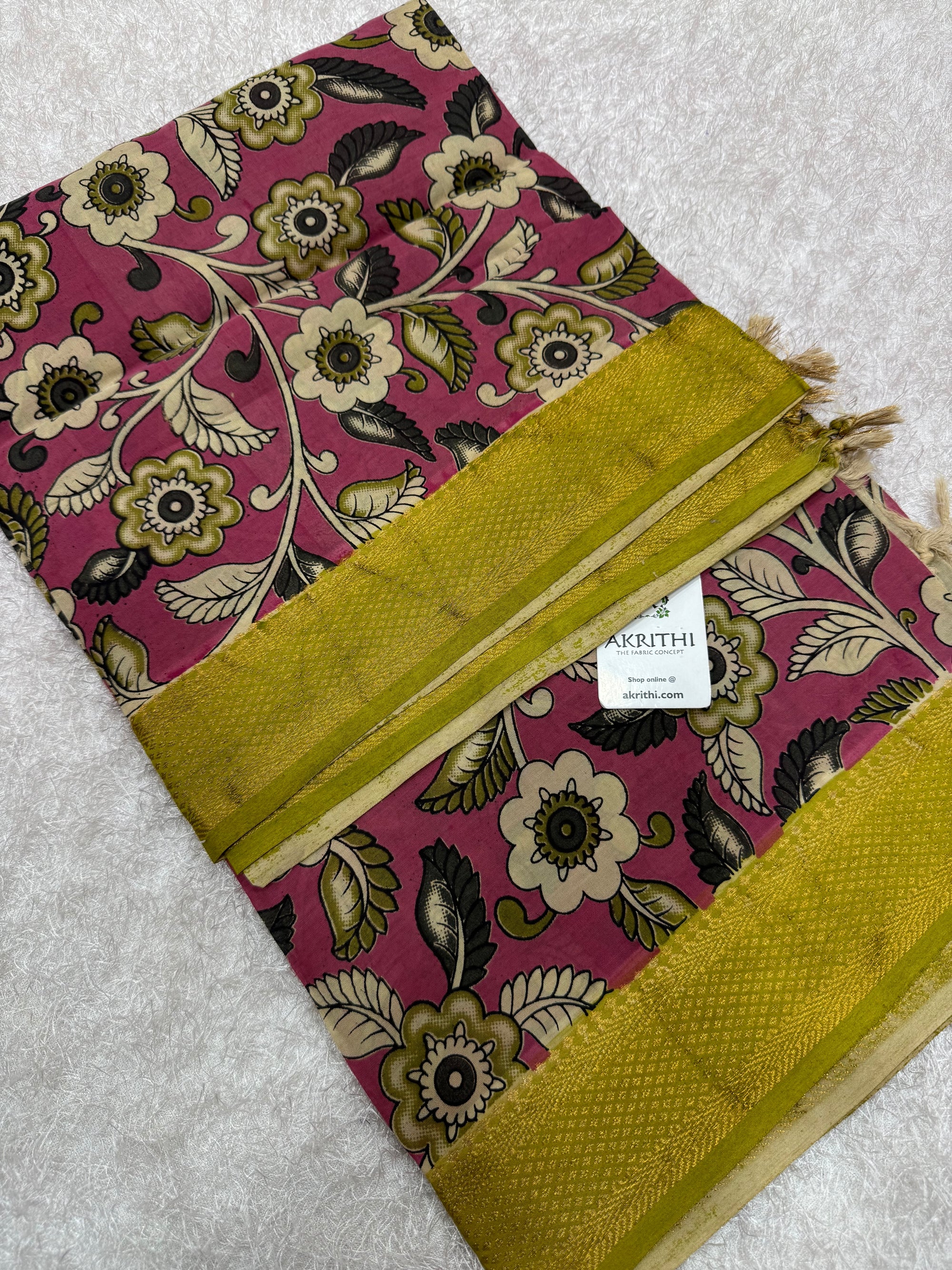 Kalamkari chenuri silk dupatta with mangalagiri border