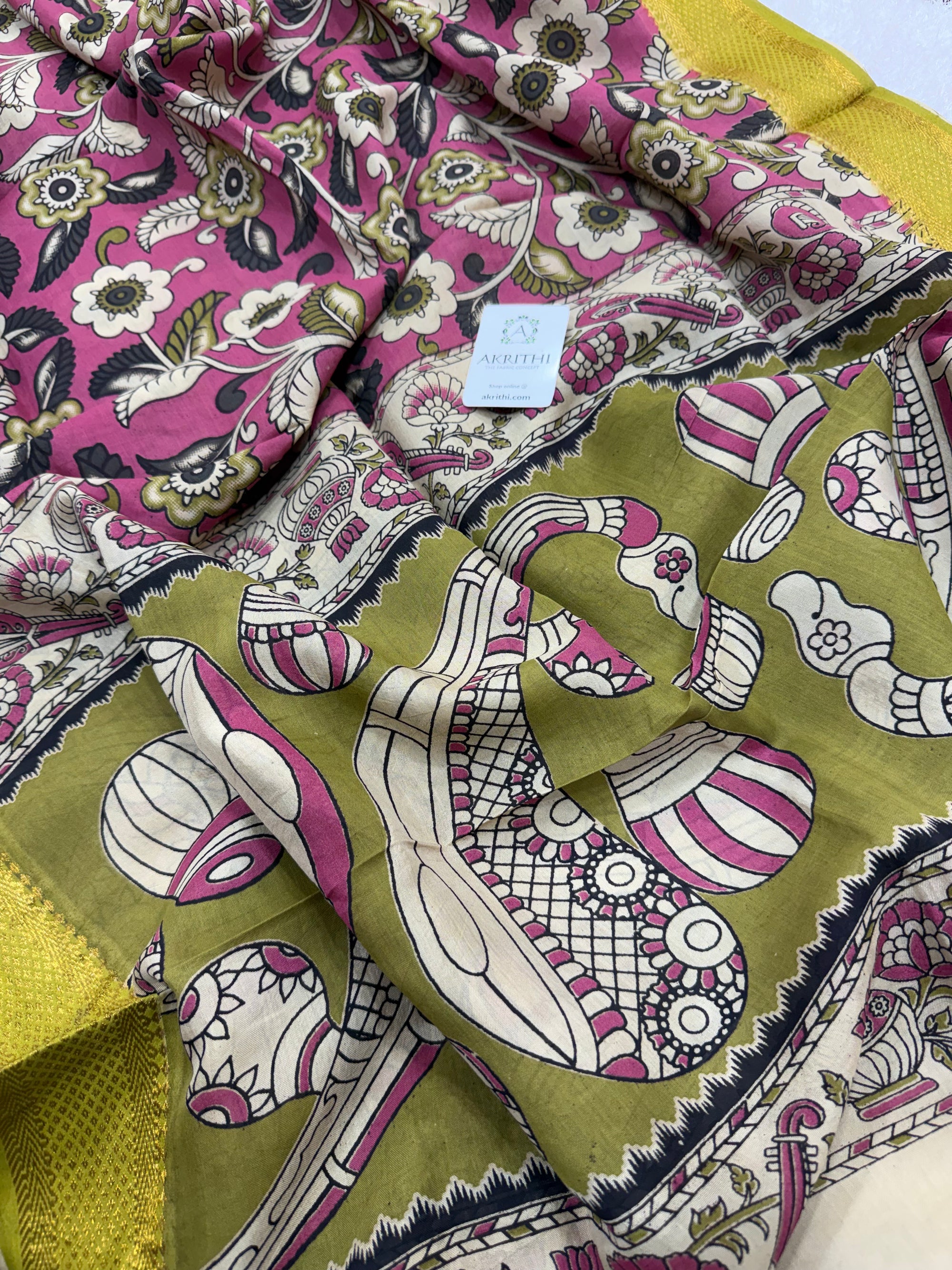 Kalamkari chenuri silk dupatta with mangalagiri border