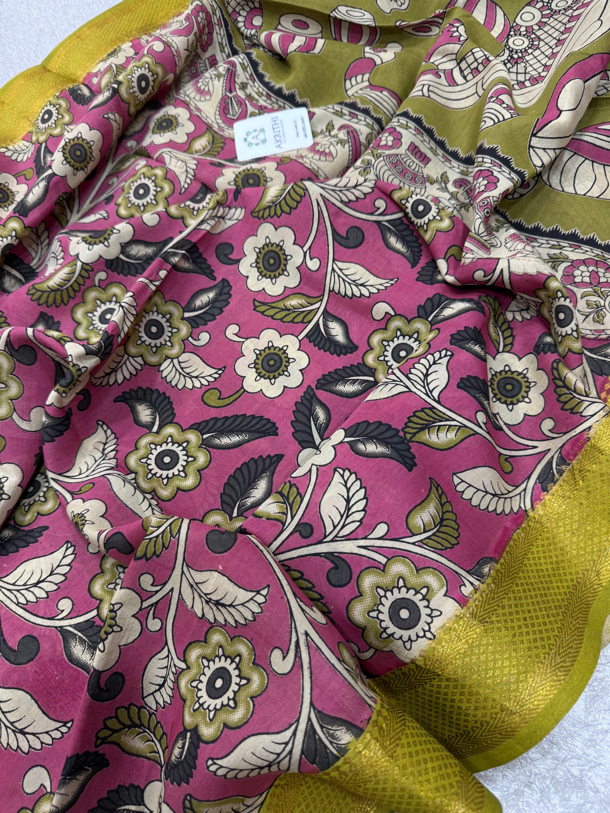 Kalamkari chenuri silk dupatta with mangalagiri border