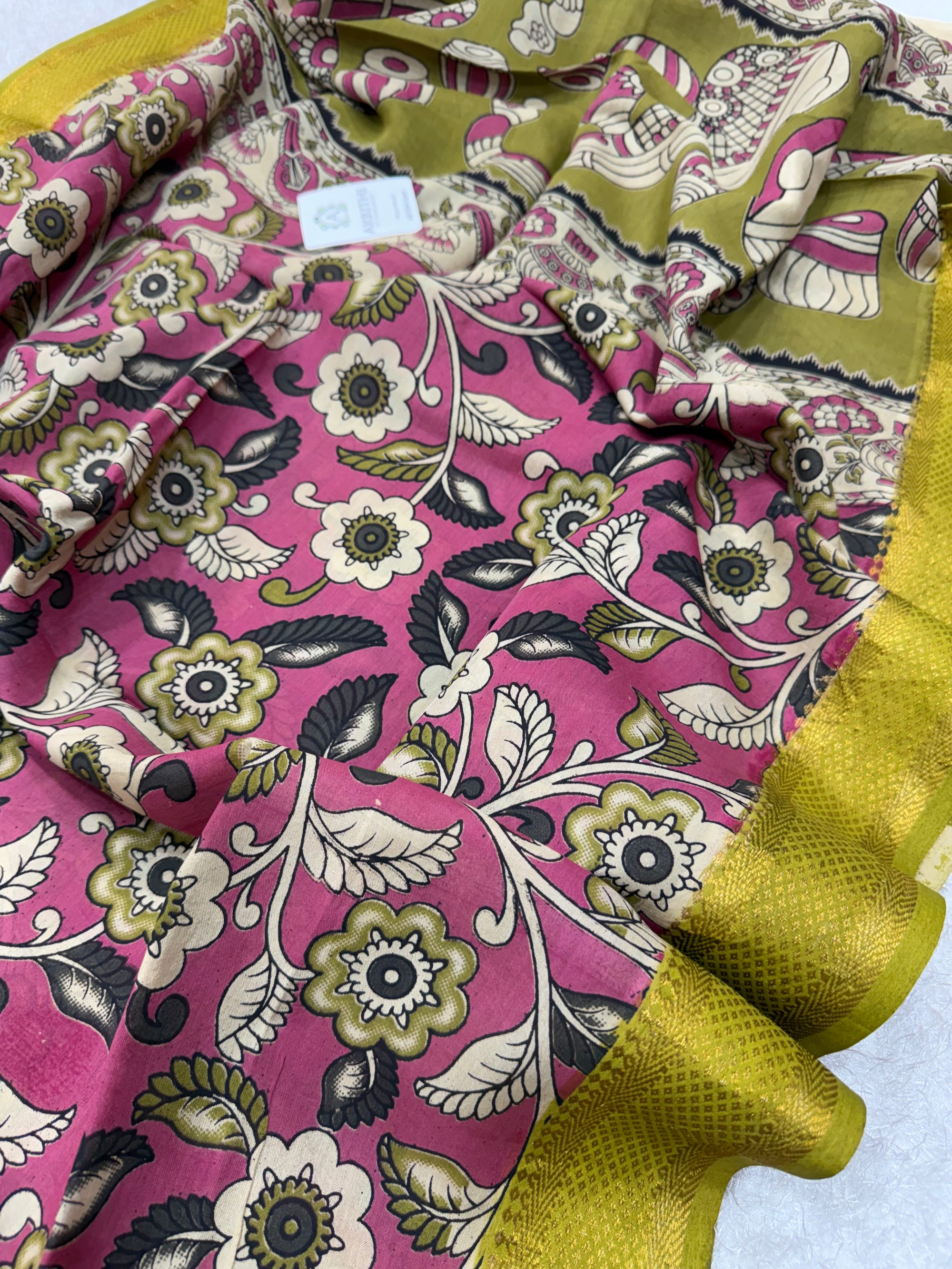 Kalamkari chenuri silk dupatta with mangalagiri border