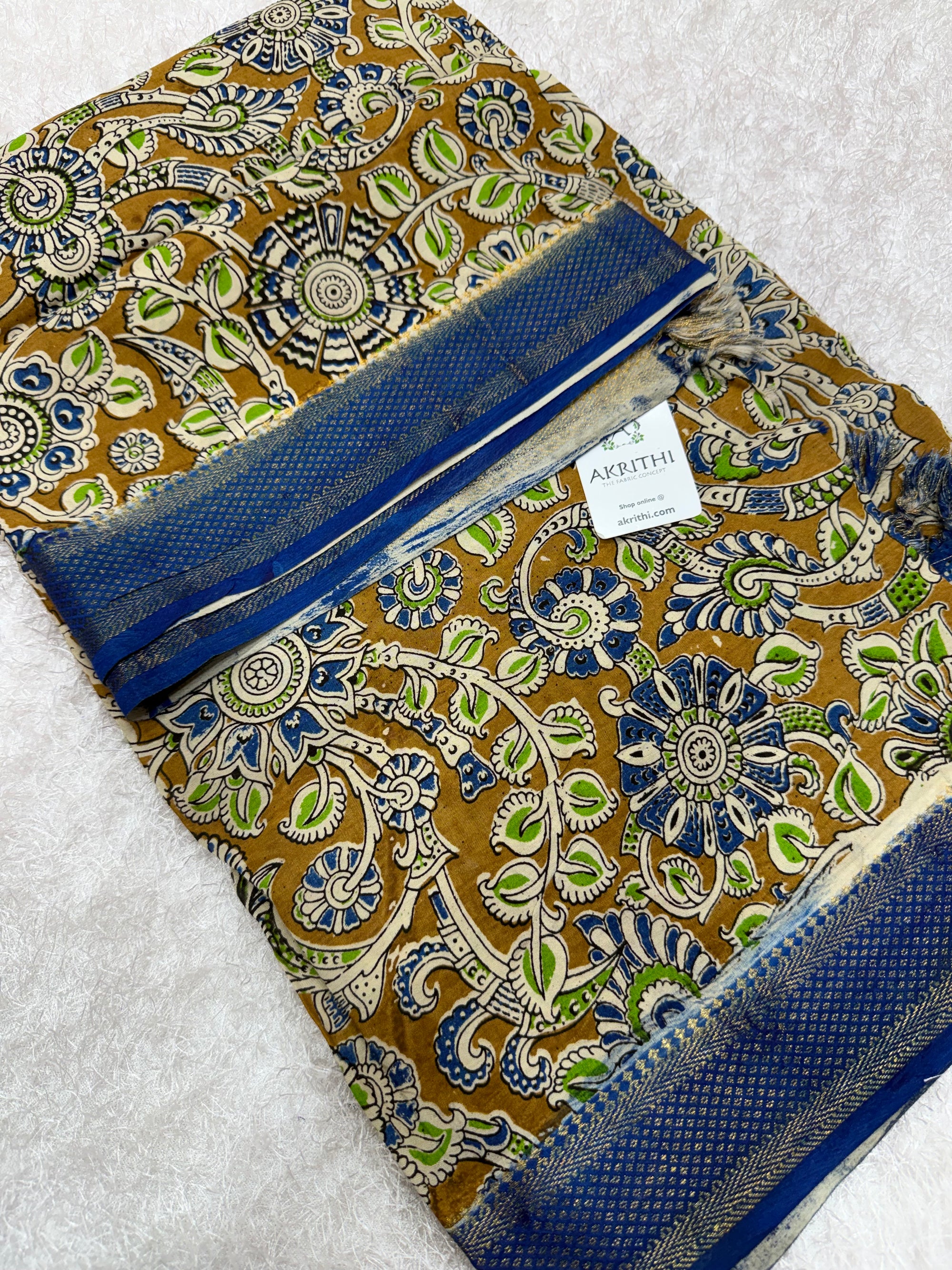 Kalamkari chenuri silk dupatta with mangalagiri border
