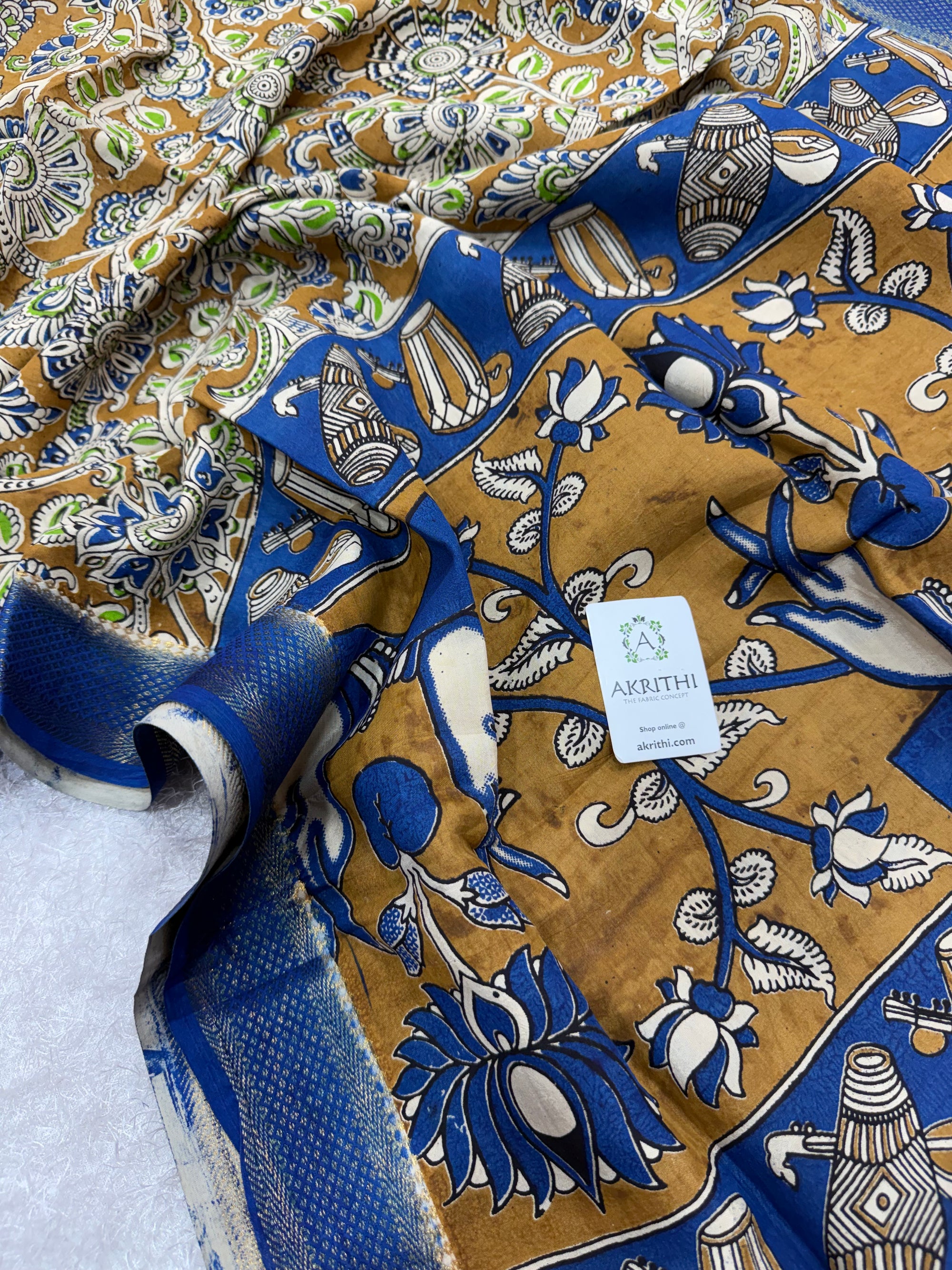 Kalamkari chenuri silk dupatta with mangalagiri border