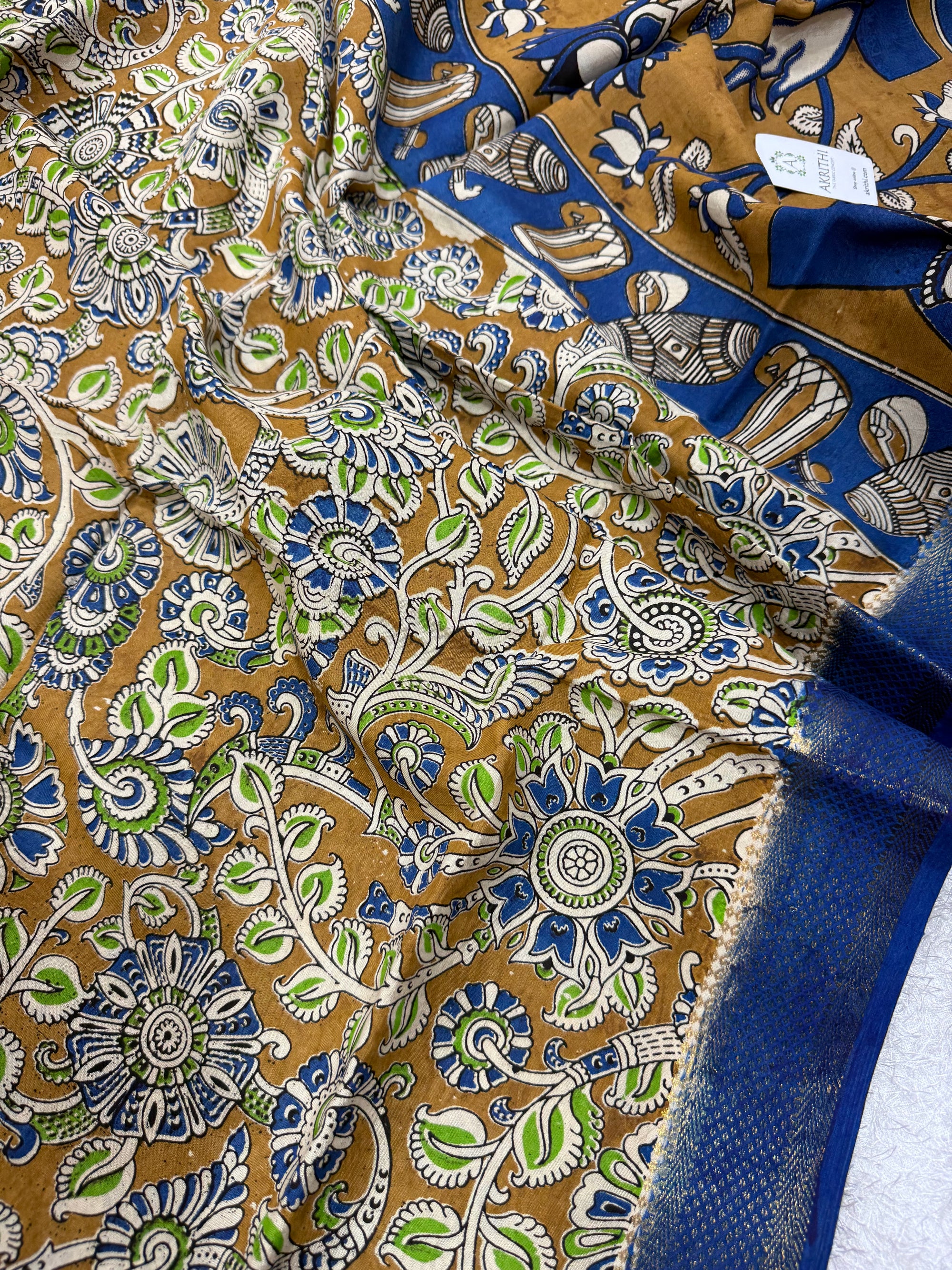 Kalamkari chenuri silk dupatta with mangalagiri border