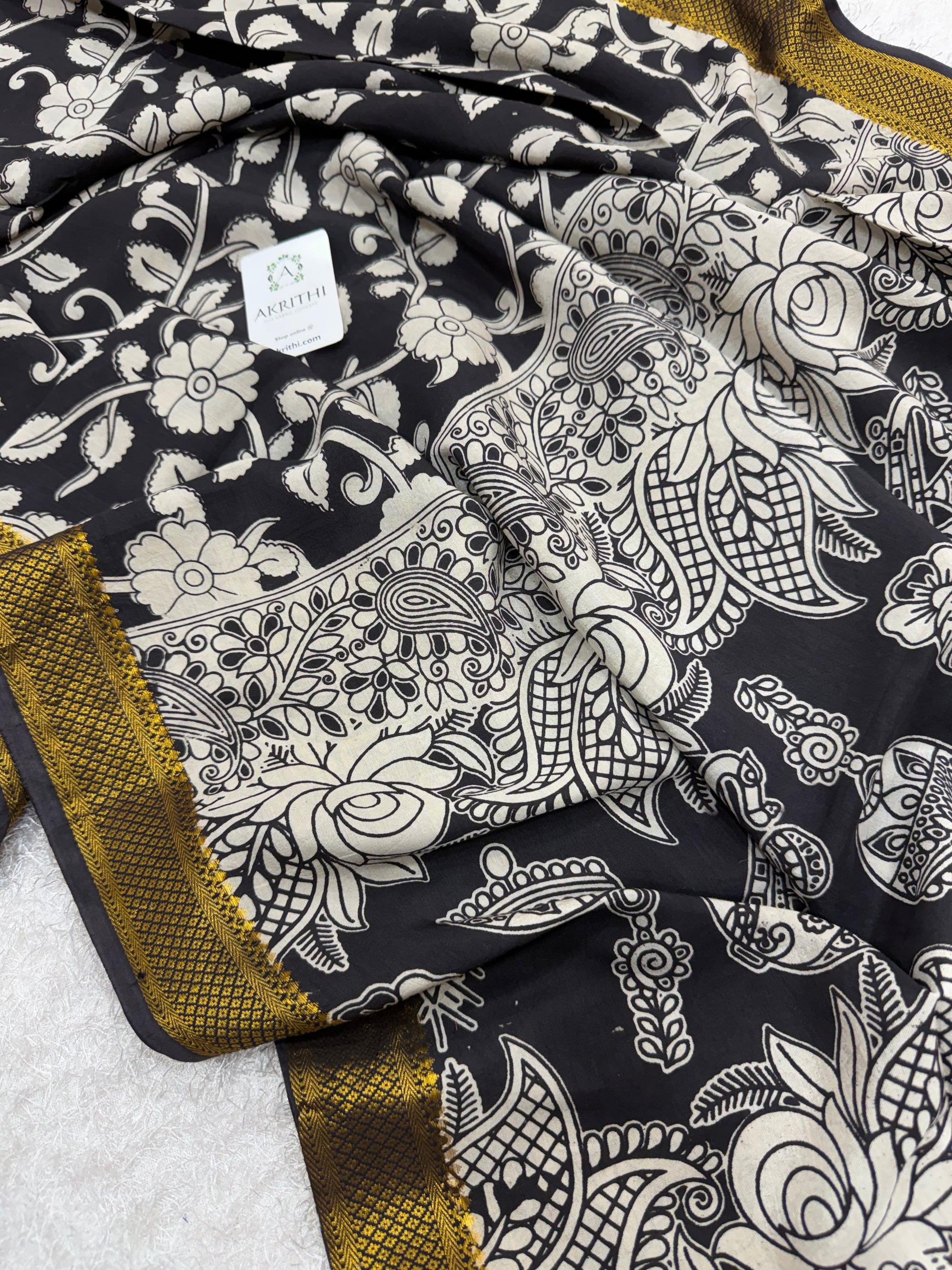 Kalamkari chenuri silk dupatta with mangalagiri border