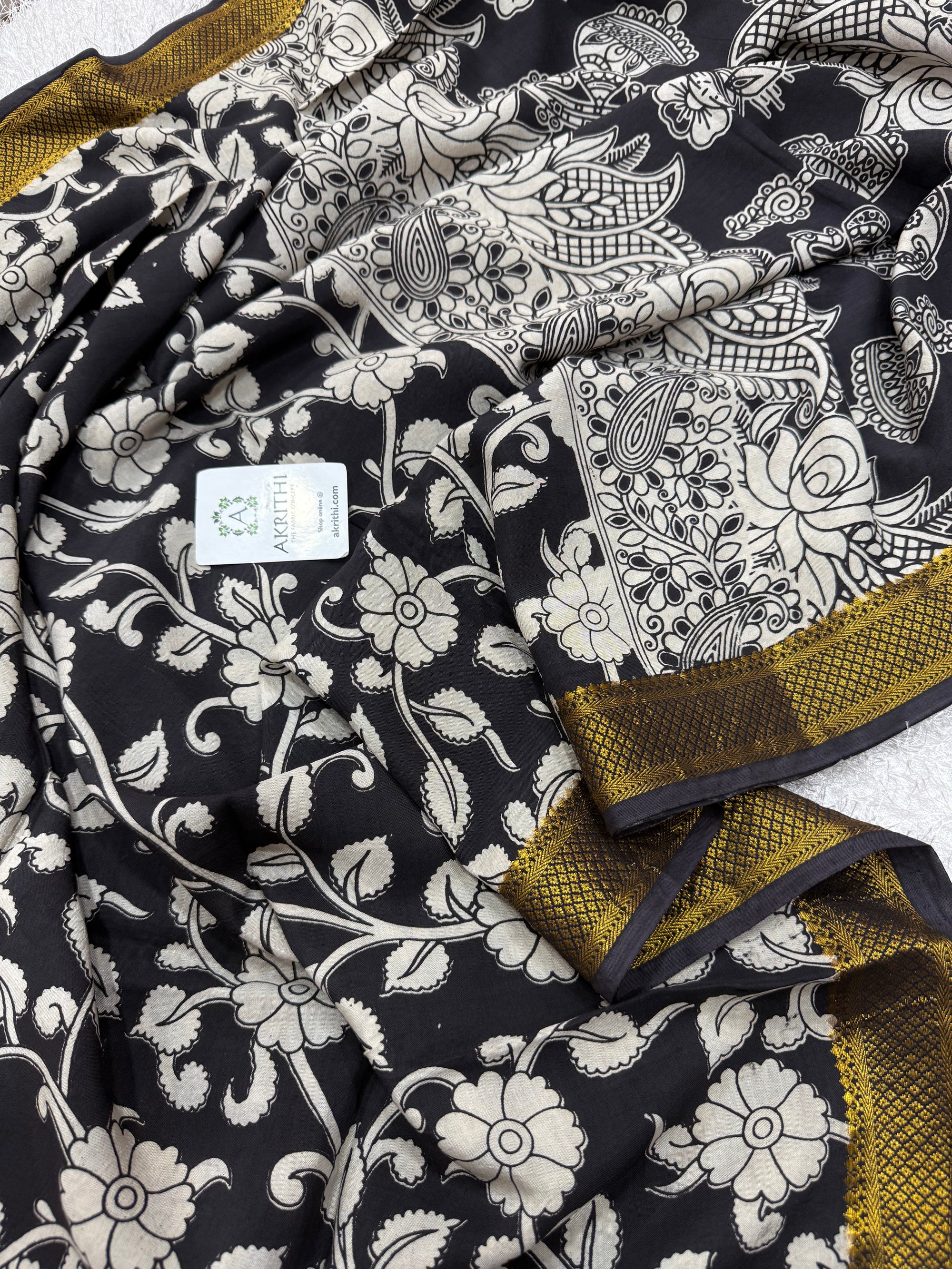 Kalamkari chenuri silk dupatta with mangalagiri border