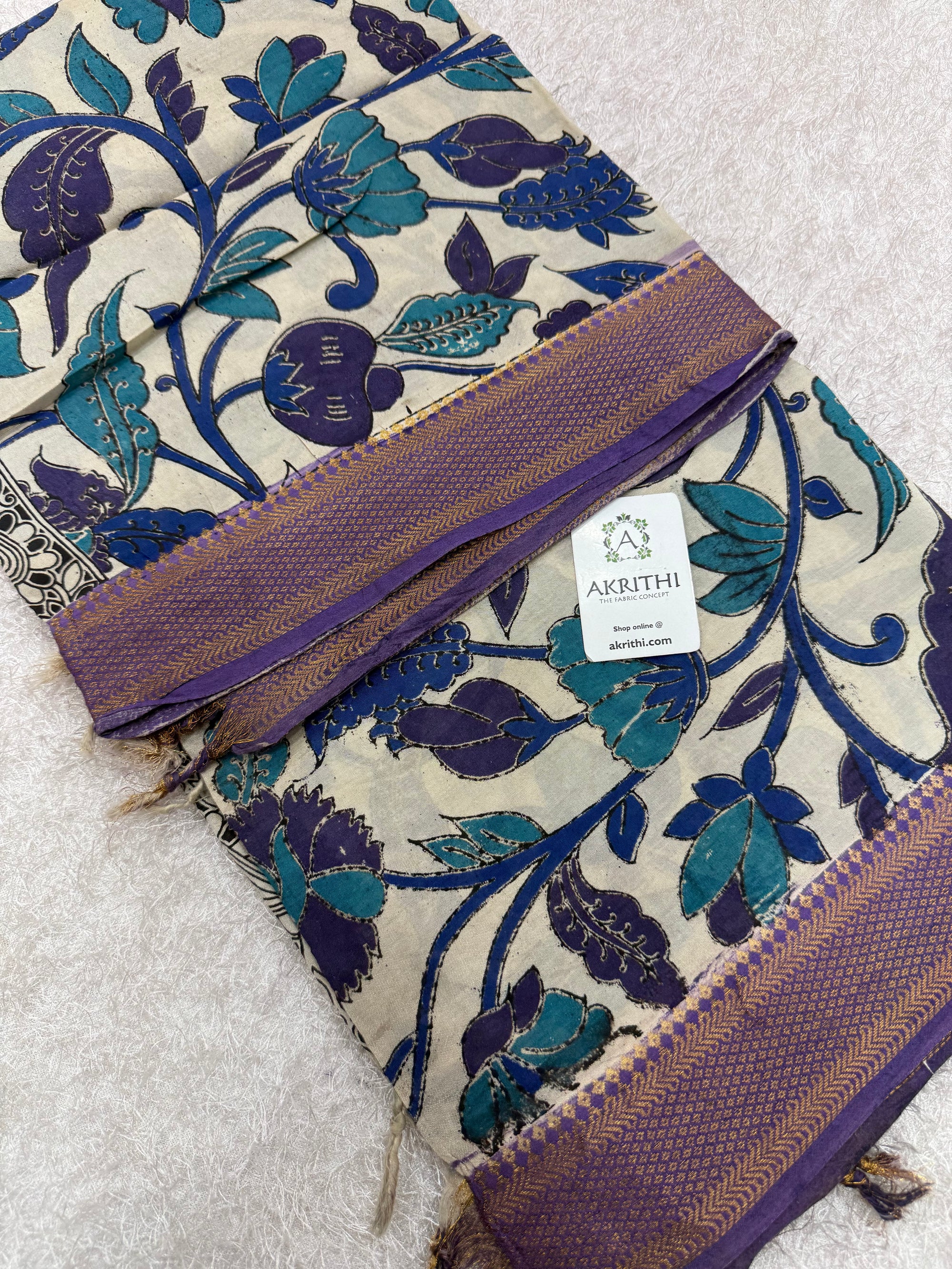 Kalamkari chenuri silk dupatta with mangalagiri border