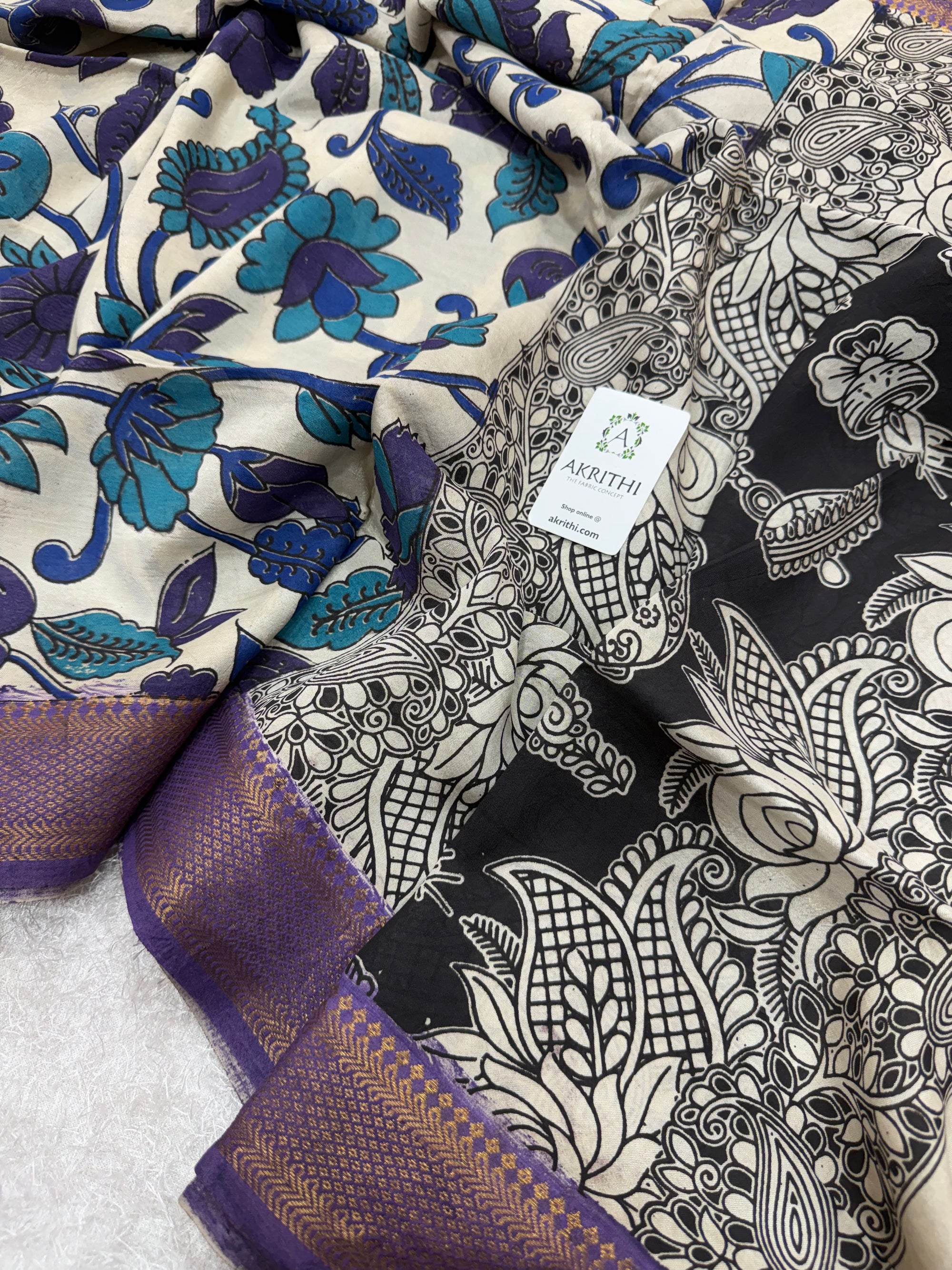 Kalamkari chenuri silk dupatta with mangalagiri border
