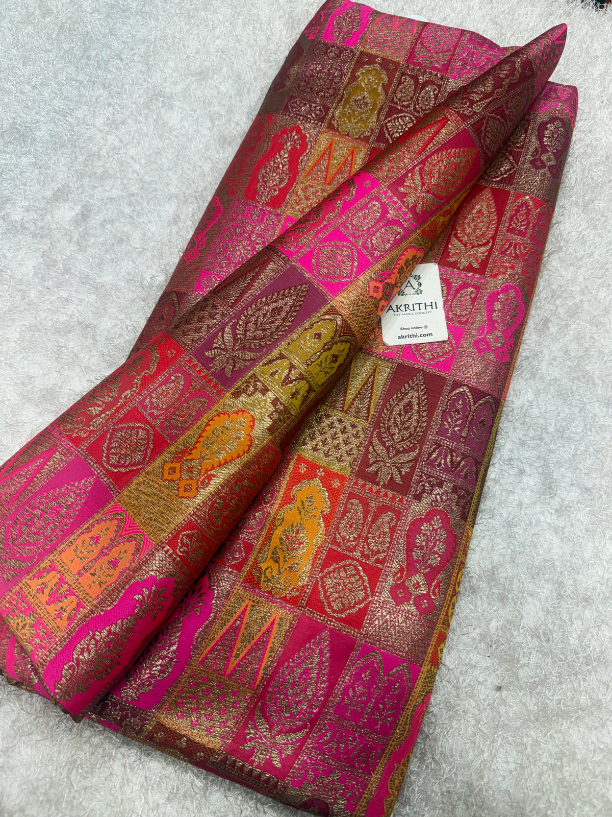 Multicoloured Pure Banarasi brocade fabric