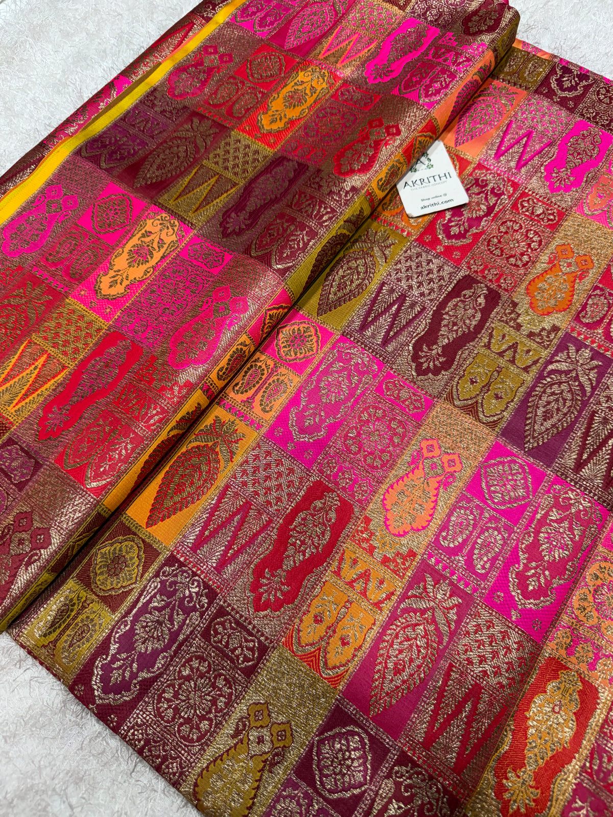 Multicoloured Pure Banarasi brocade fabric