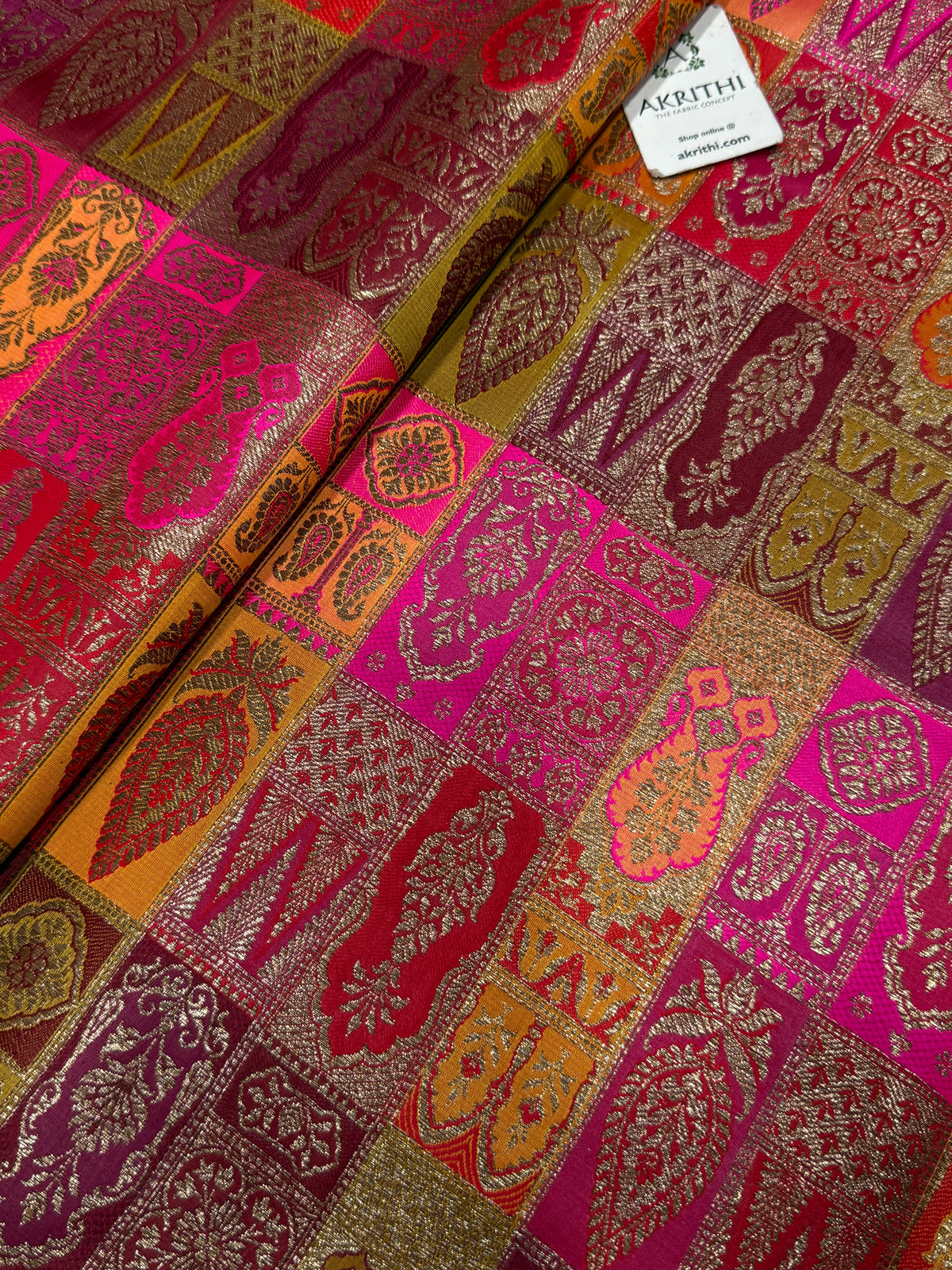Multicoloured Pure Banarasi brocade fabric