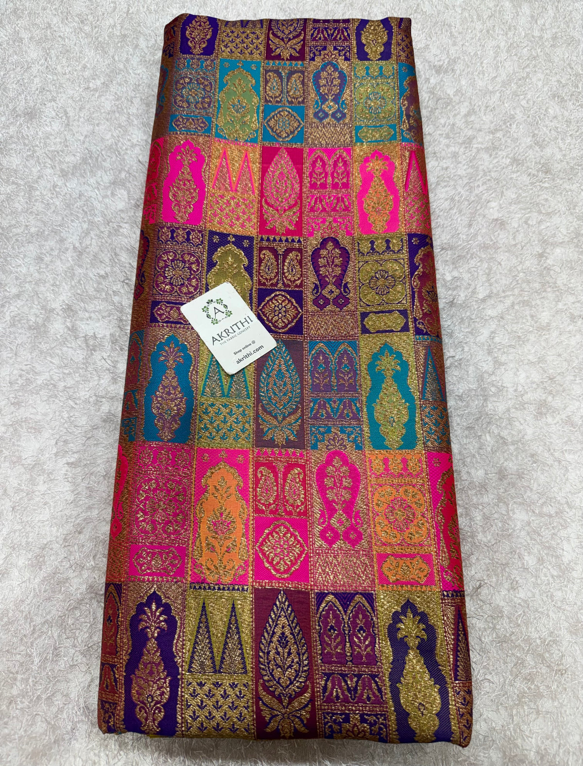 Multicoloured Pure Banarasi brocade fabric