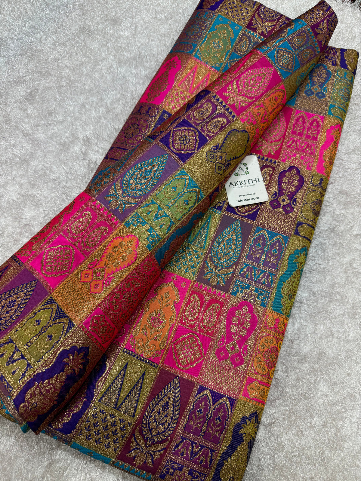 Multicoloured Pure Banarasi brocade fabric