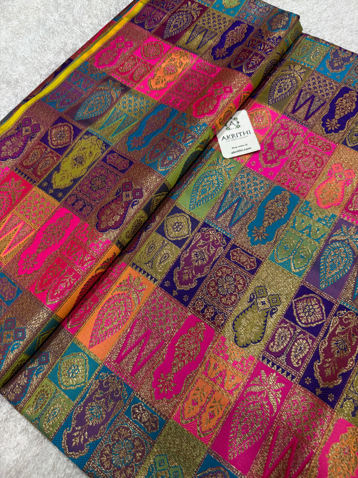 Multicoloured Pure Banarasi brocade fabric