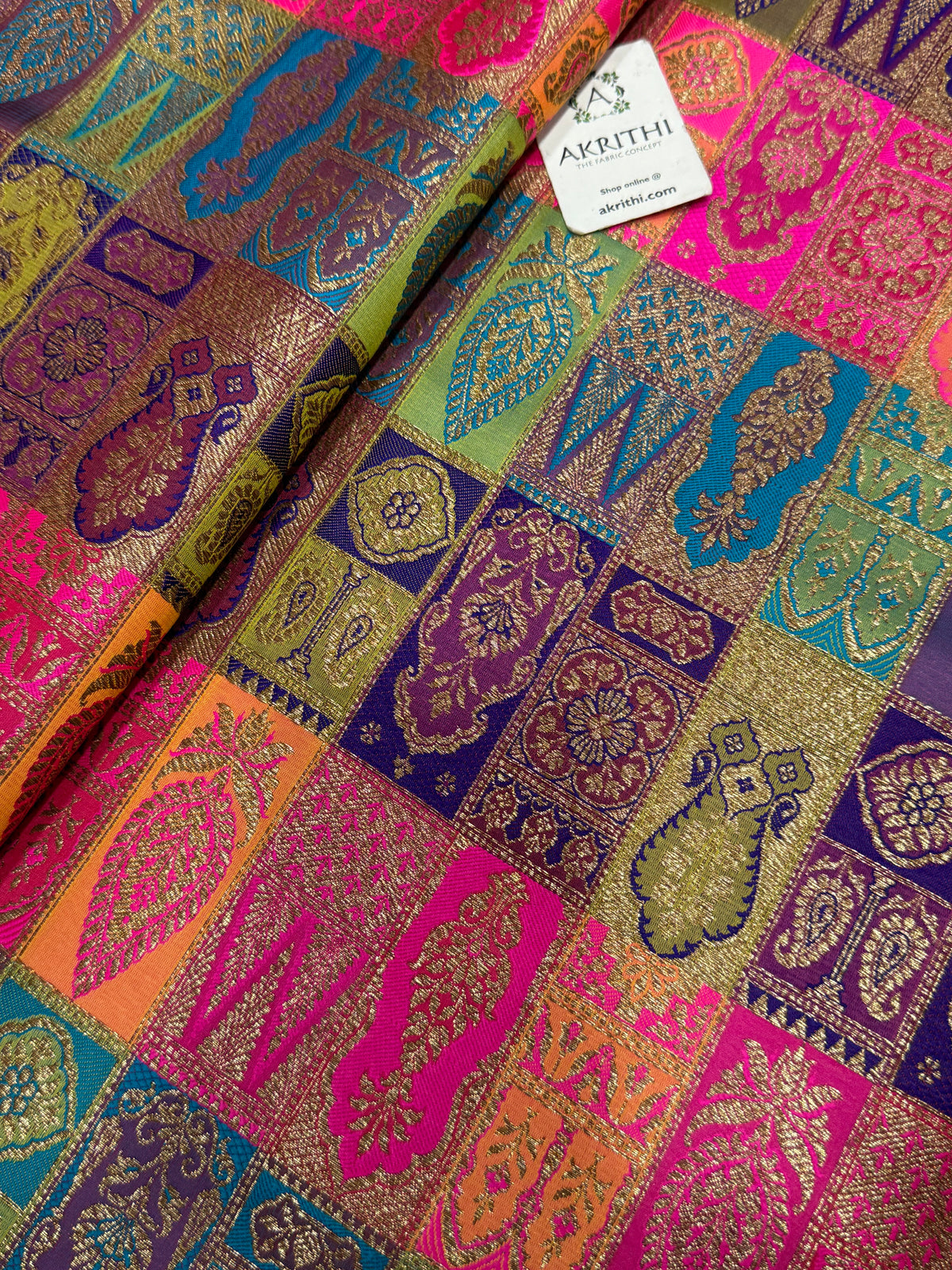 Multicoloured Pure Banarasi brocade fabric