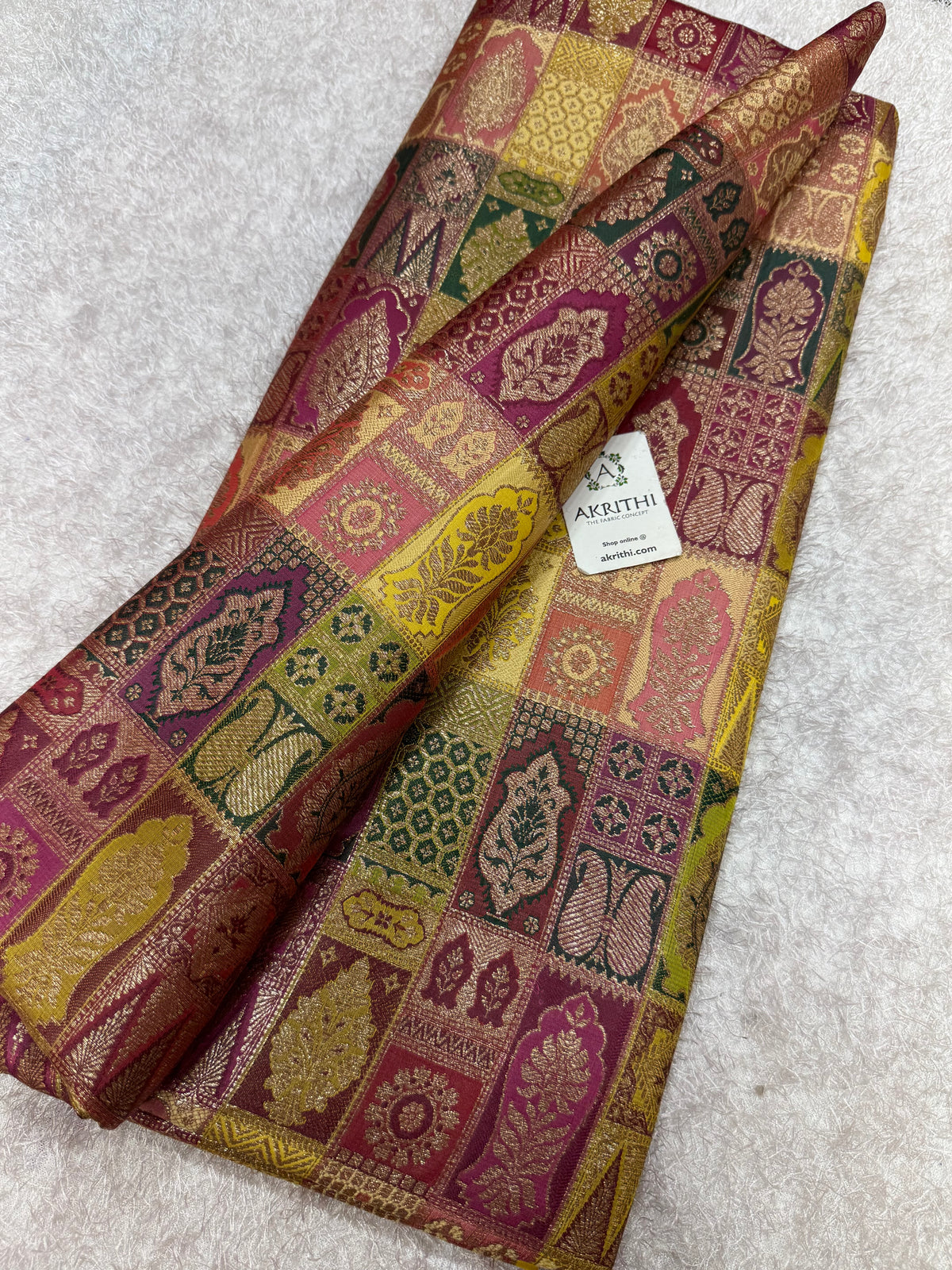 Multicoloured Pure Banarasi brocade fabric