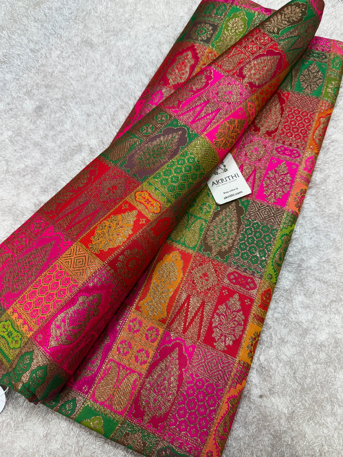 Multicoloured Pure Banarasi brocade fabric