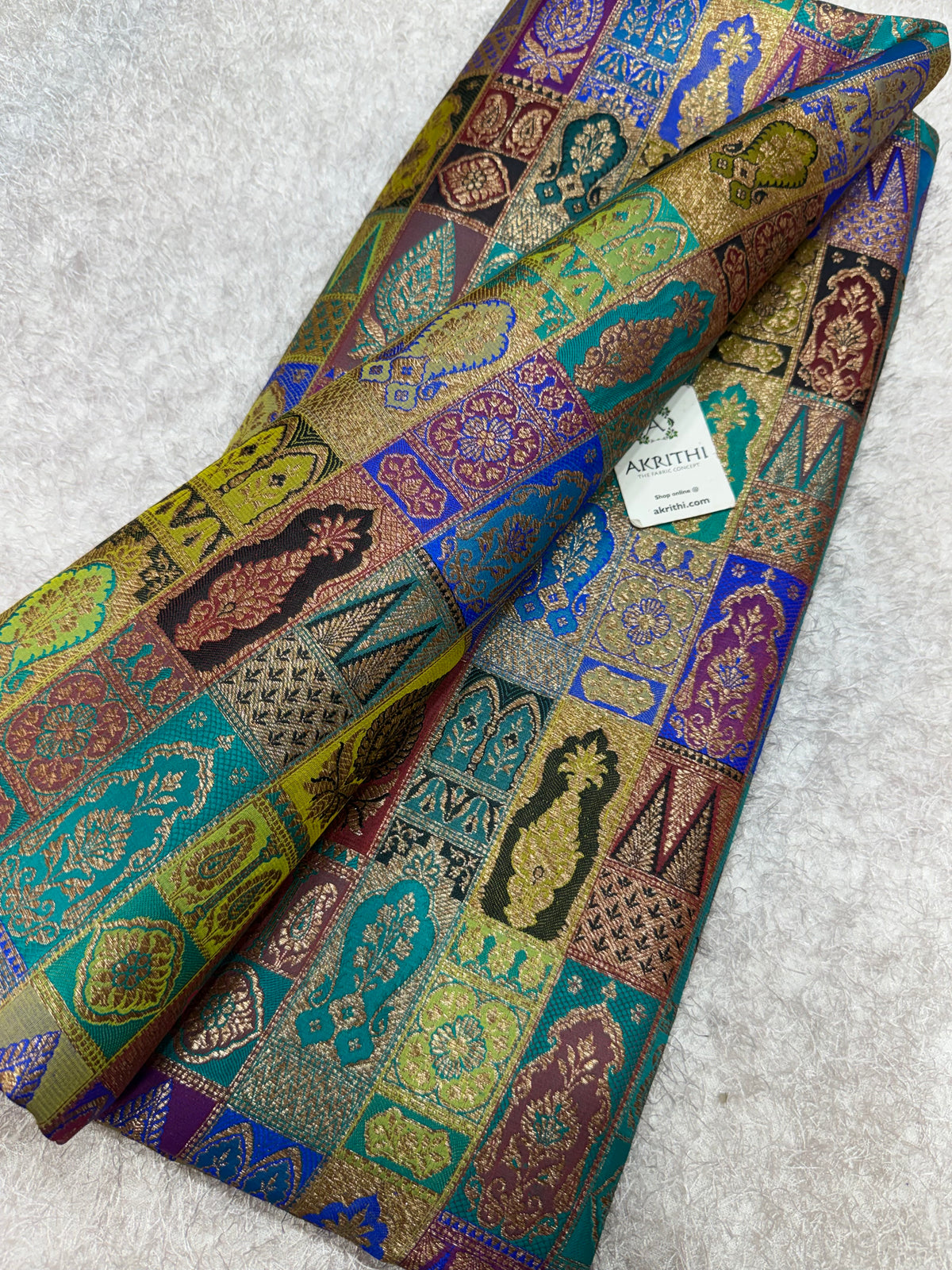 Multicoloured Pure Banarasi brocade fabric