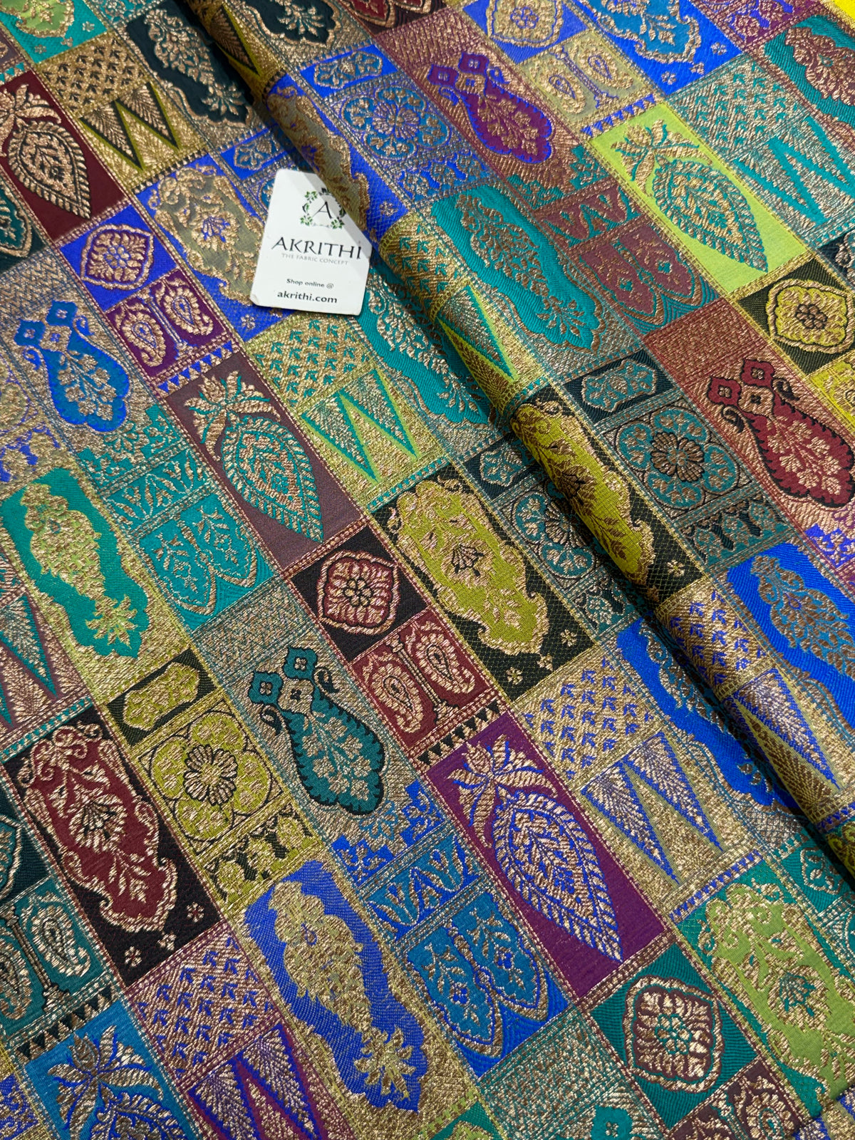 Multicoloured Pure Banarasi brocade fabric