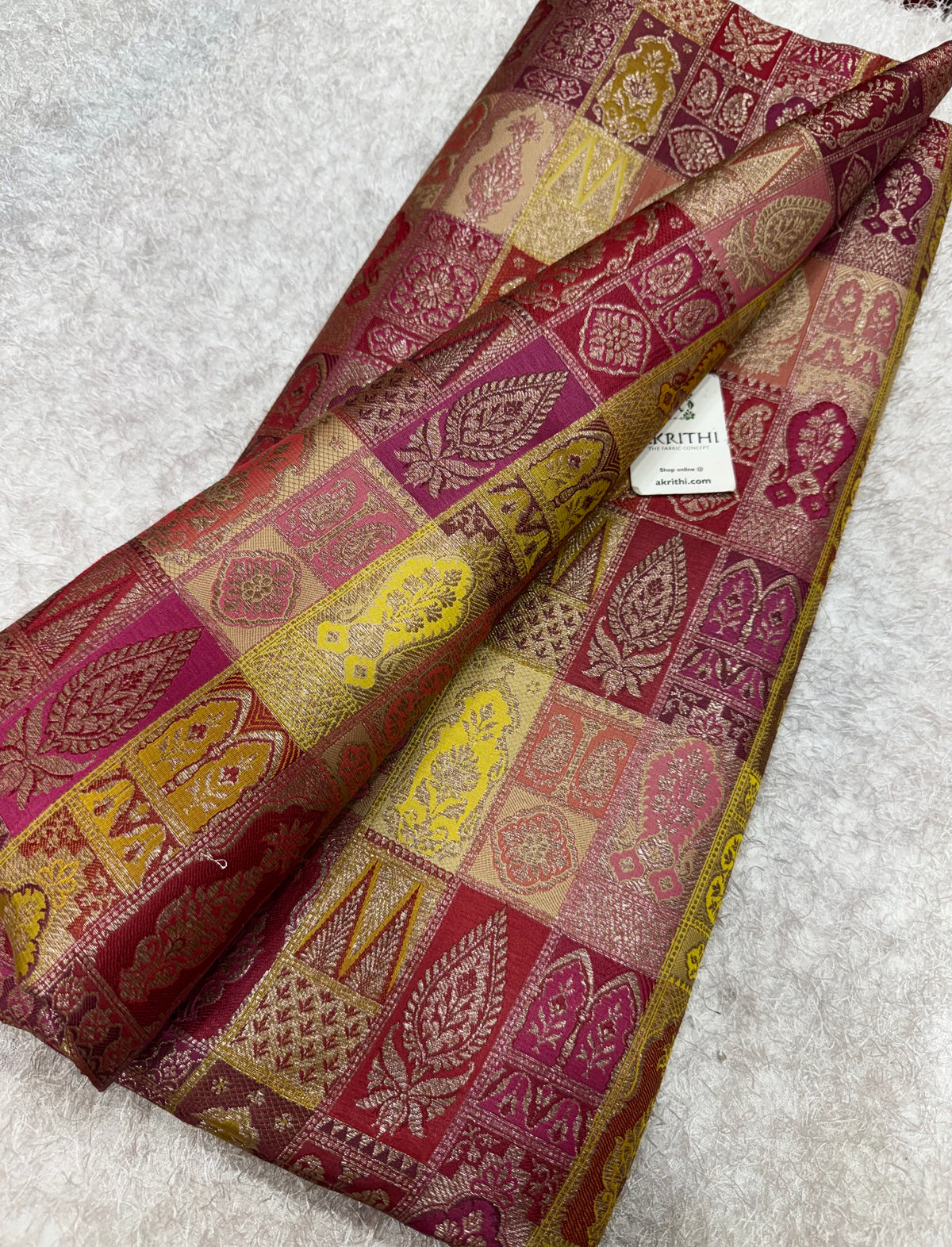 Multicoloured Pure Banarasi brocade fabric