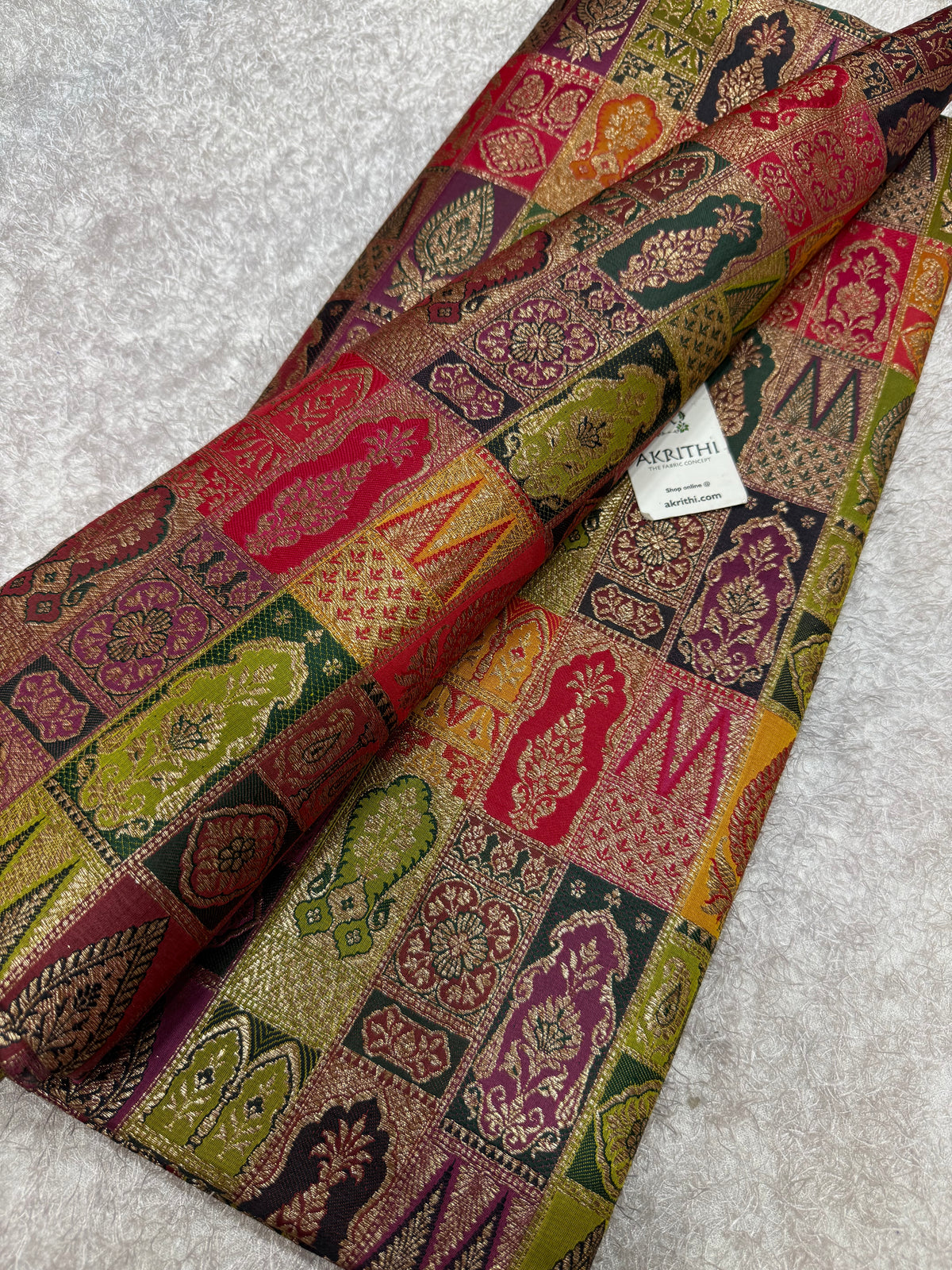 Multicoloured Pure Banarasi brocade fabric