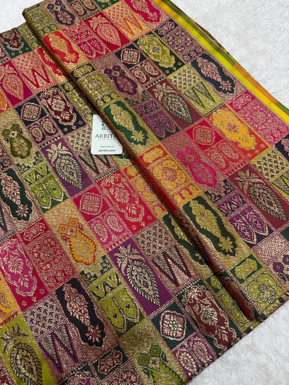 Multicoloured Pure Banarasi brocade fabric