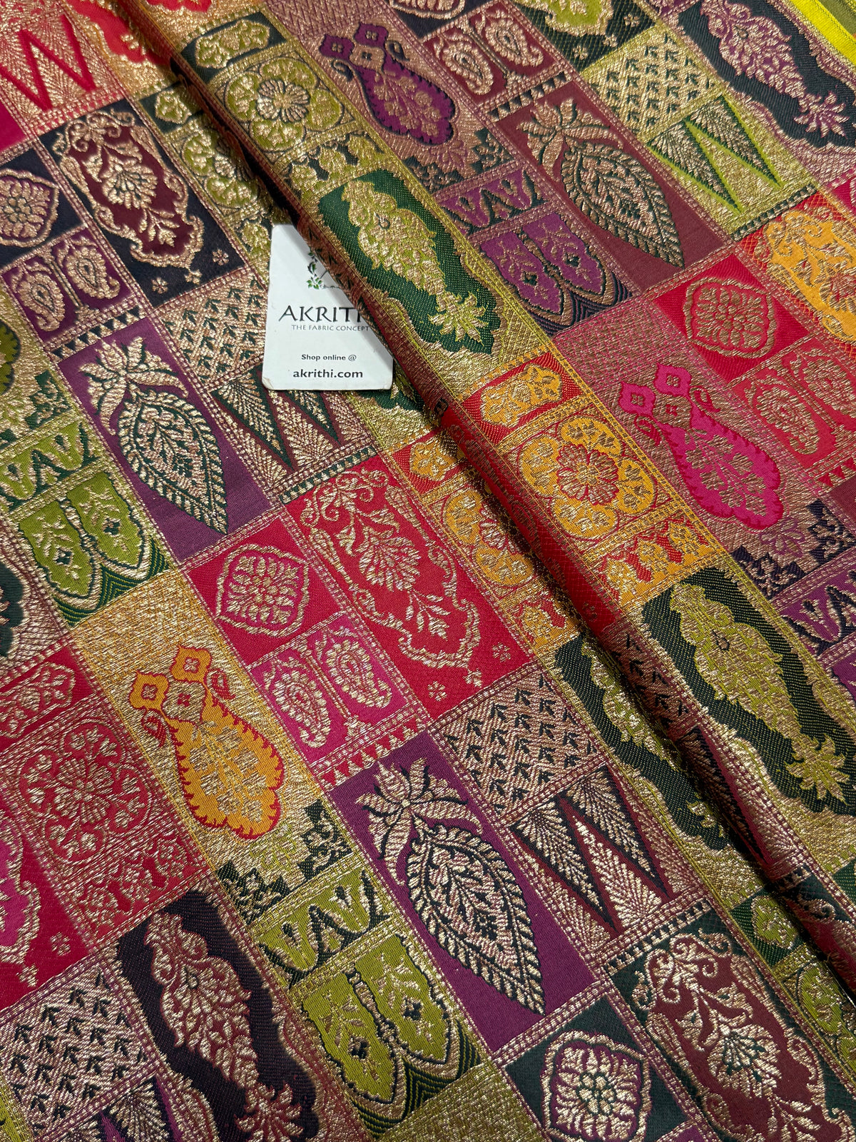 Multicoloured Pure Banarasi brocade fabric