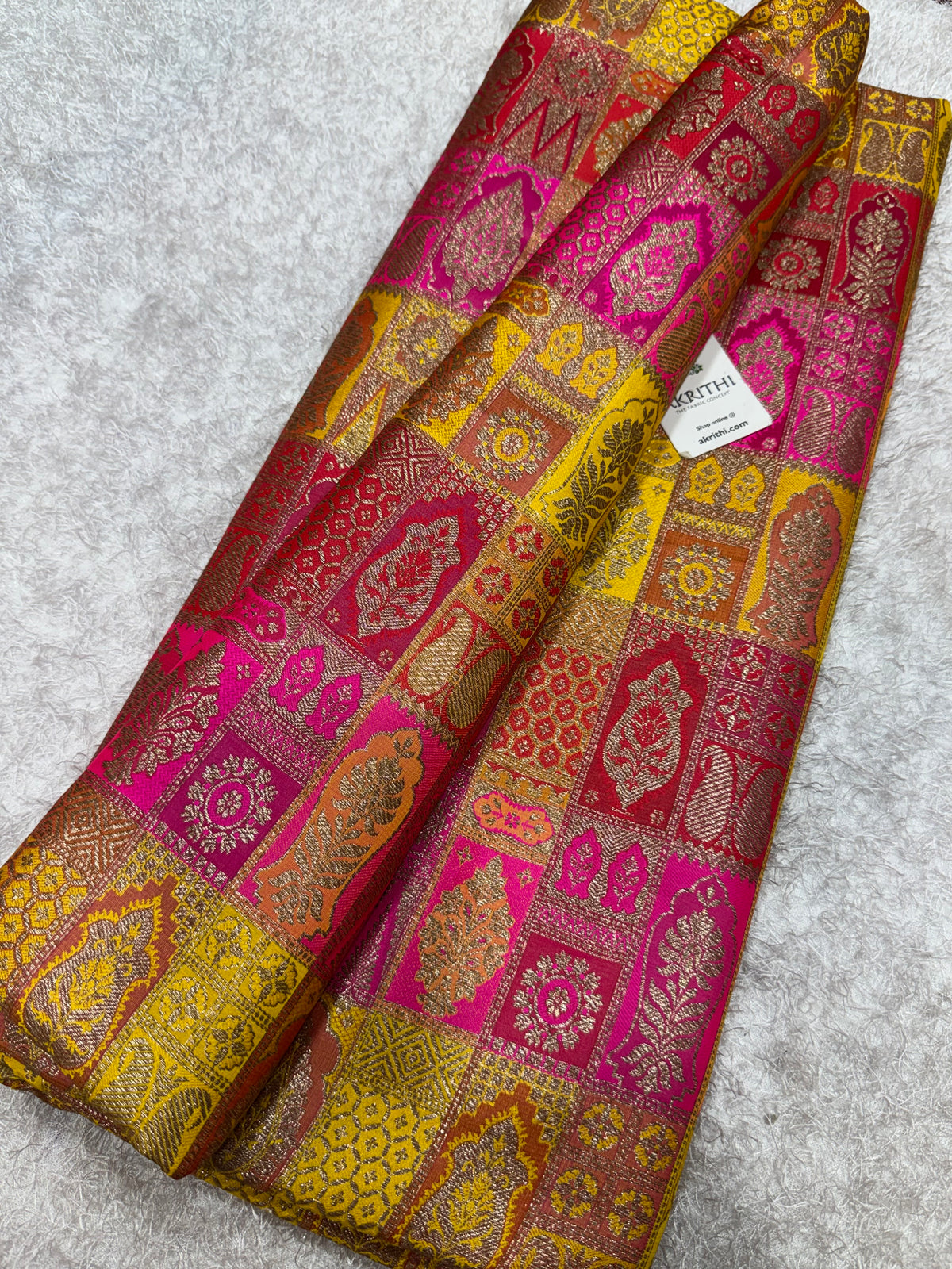 Multicoloured Pure Banarasi brocade fabric
