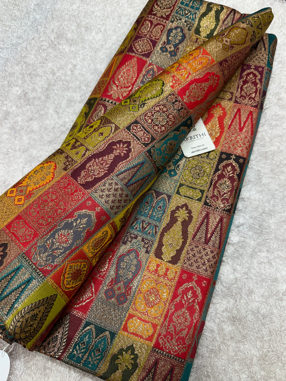 Multicoloured Pure Banarasi brocade fabric
