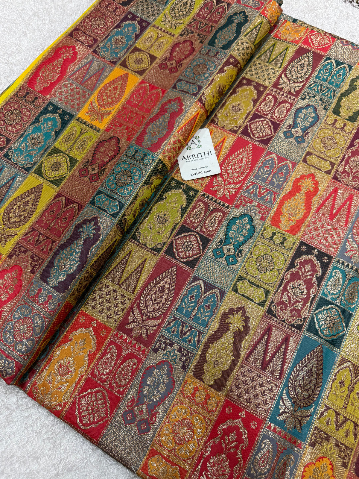 Multicoloured Pure Banarasi brocade fabric