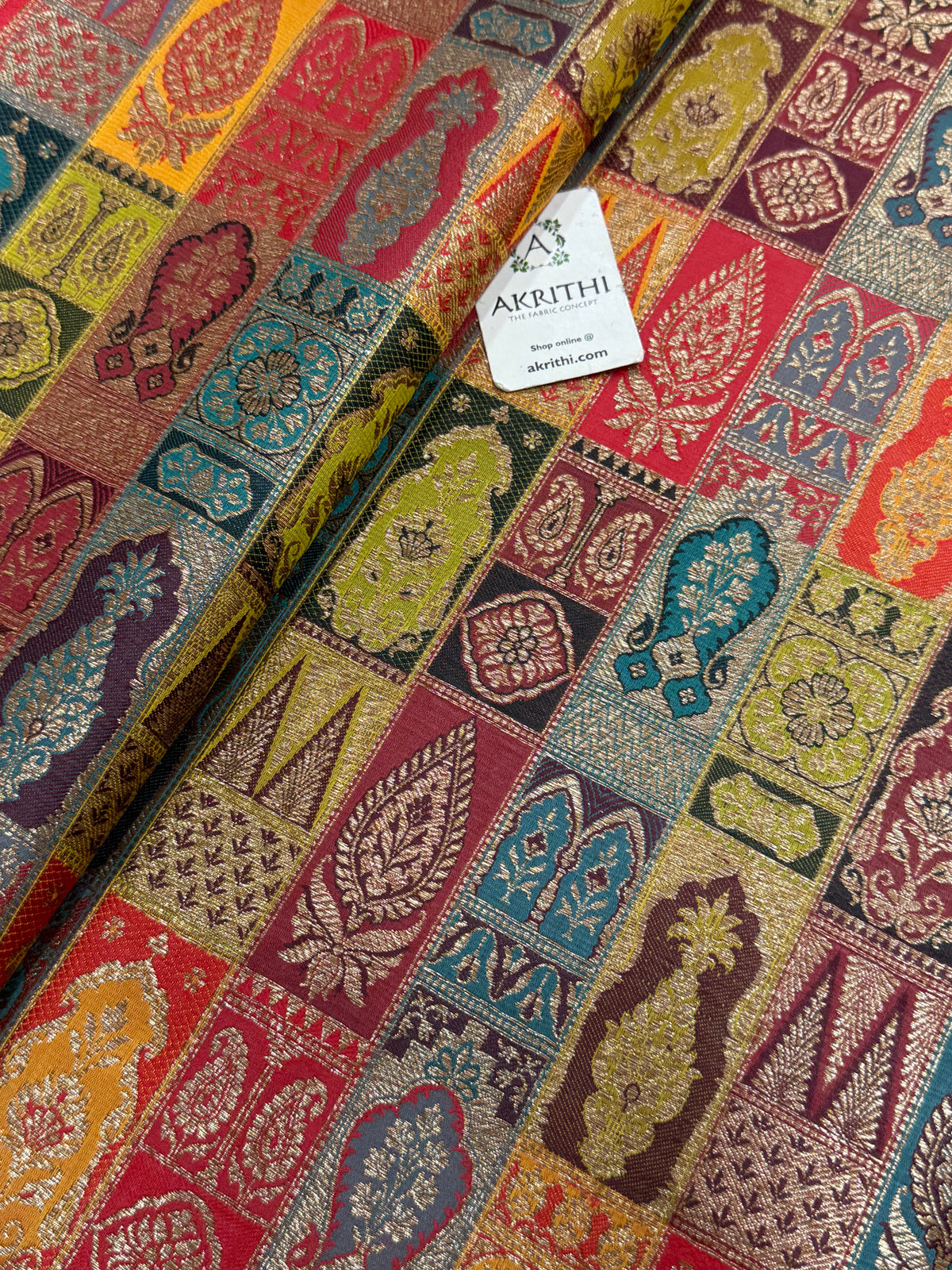 Multicoloured Pure Banarasi brocade fabric