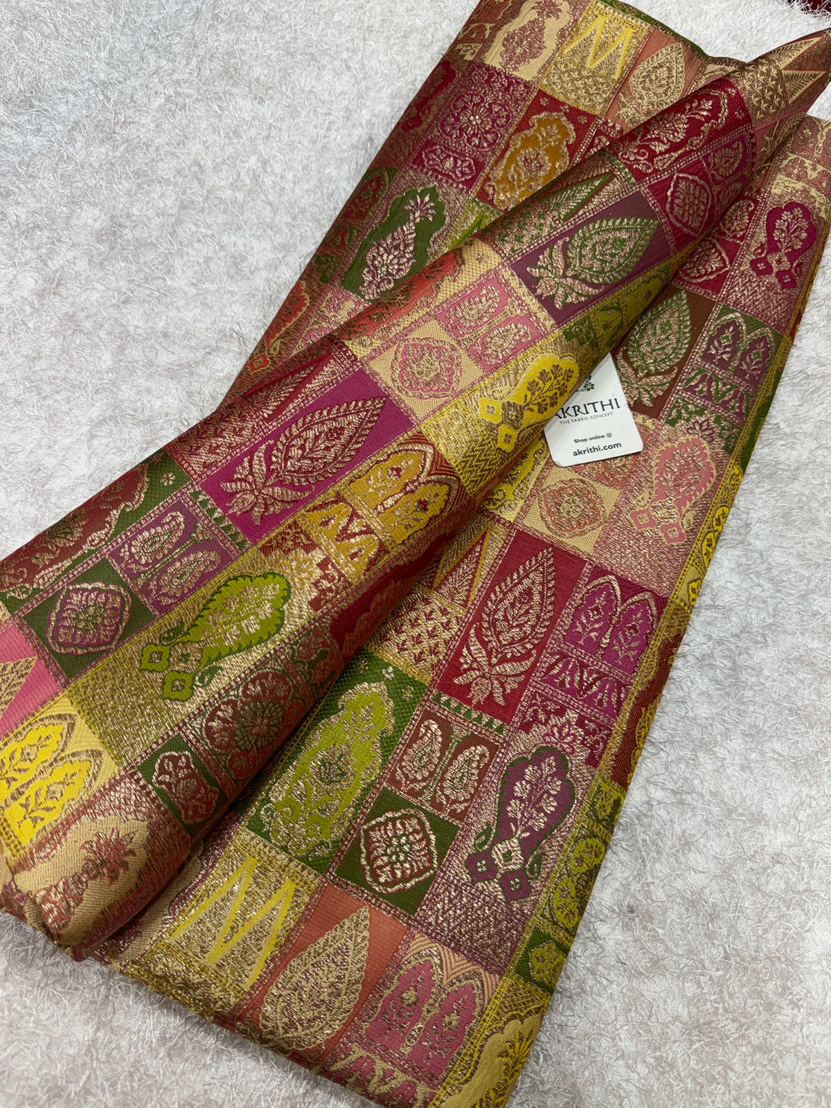 Multicoloured Pure Banarasi brocade fabric