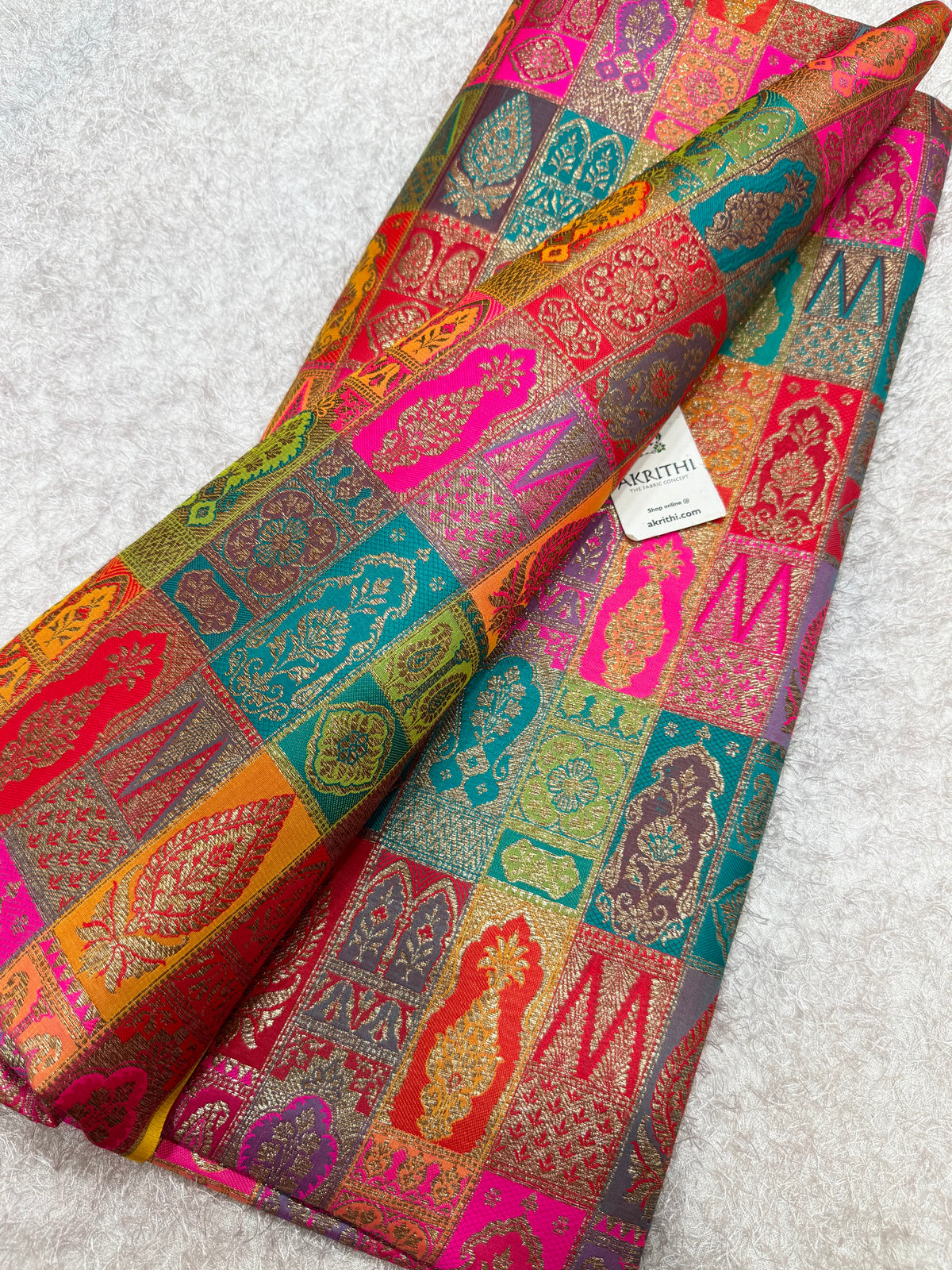 Multicoloured Pure Banarasi brocade fabric