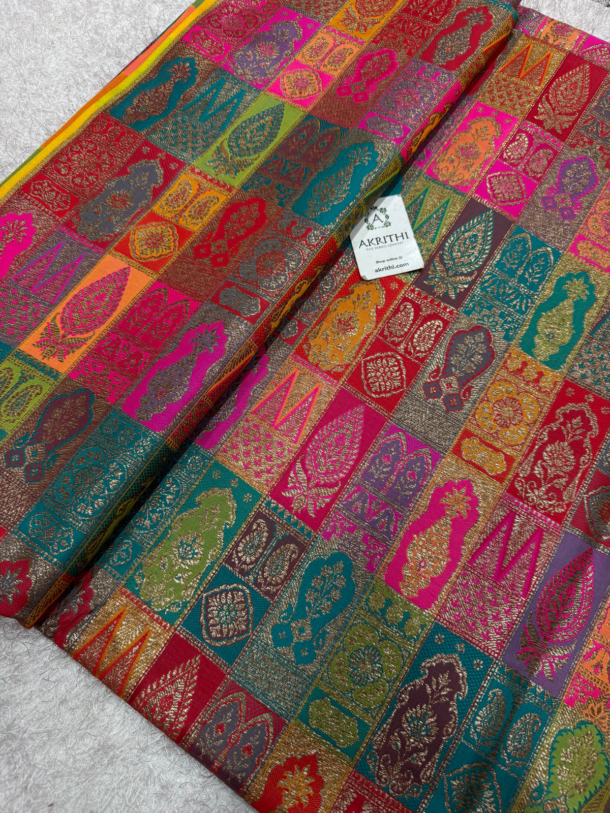 Multicoloured Pure Banarasi brocade fabric