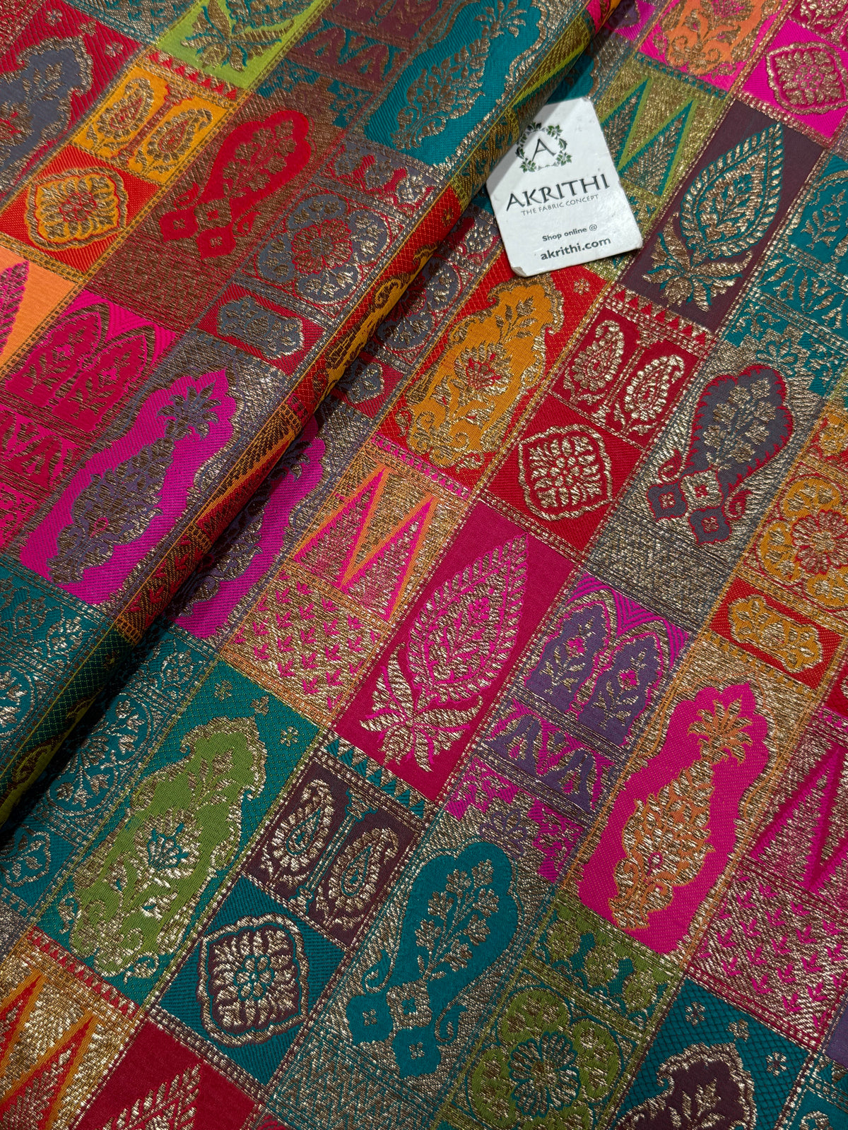 Multicoloured Pure Banarasi brocade fabric
