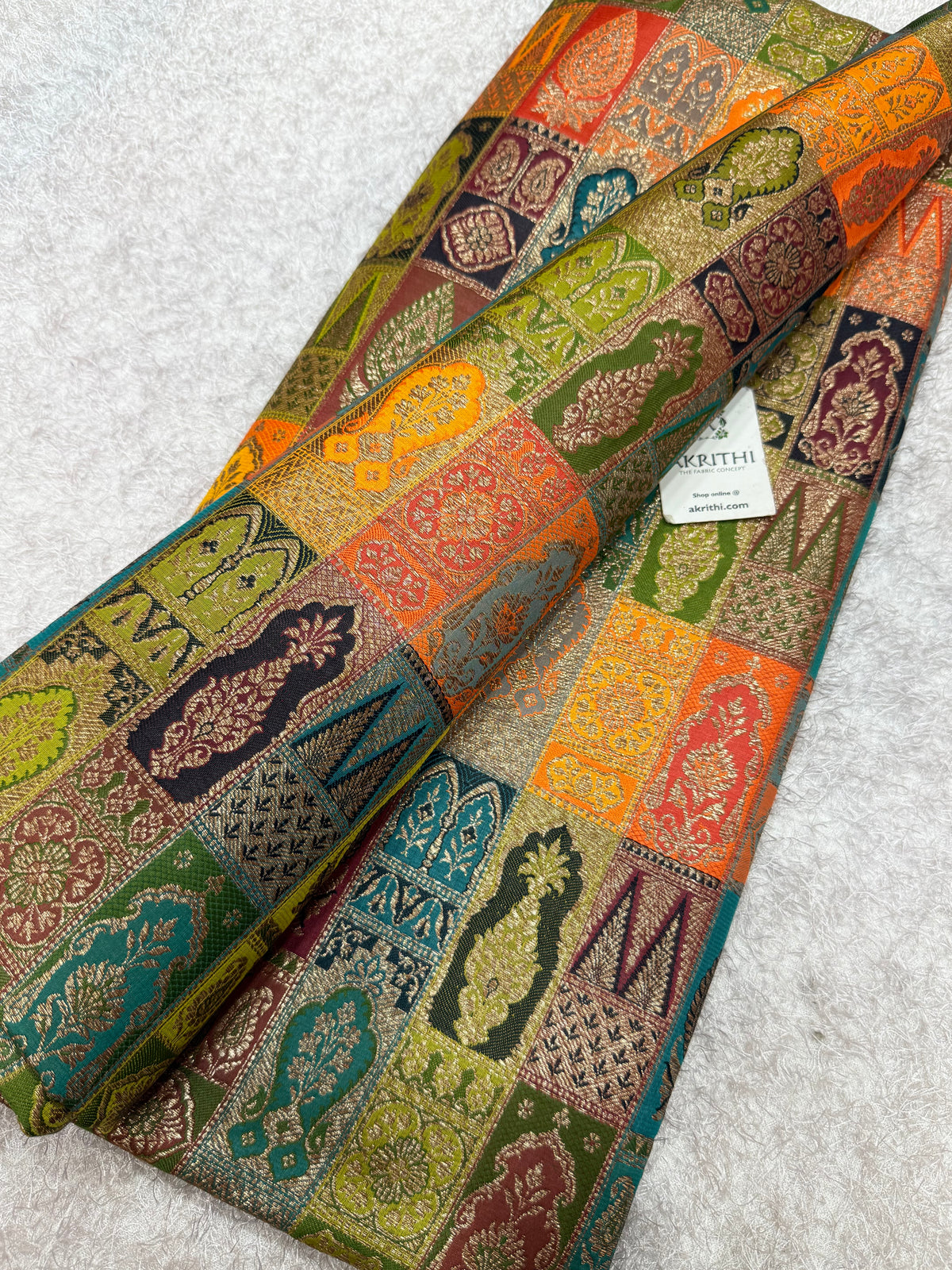 Multicoloured Pure Banarasi brocade fabric