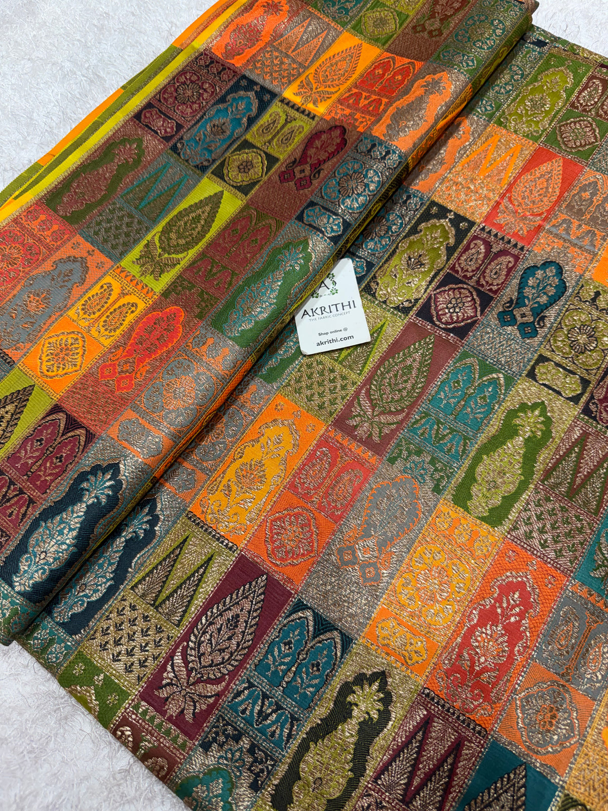 Multicoloured Pure Banarasi brocade fabric