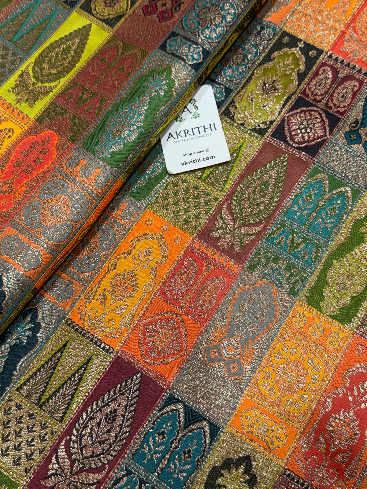 Multicoloured Pure Banarasi brocade fabric